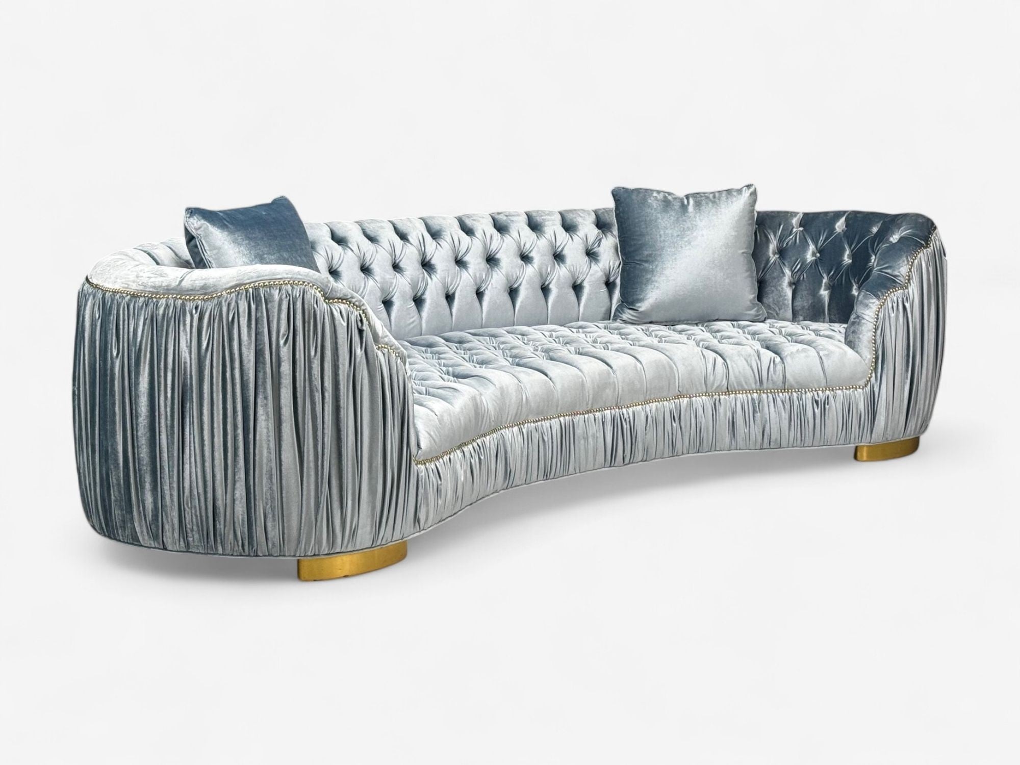 Emma Curved Sofas by Haute House for Neiman Marcus, Baby Blue Velvet