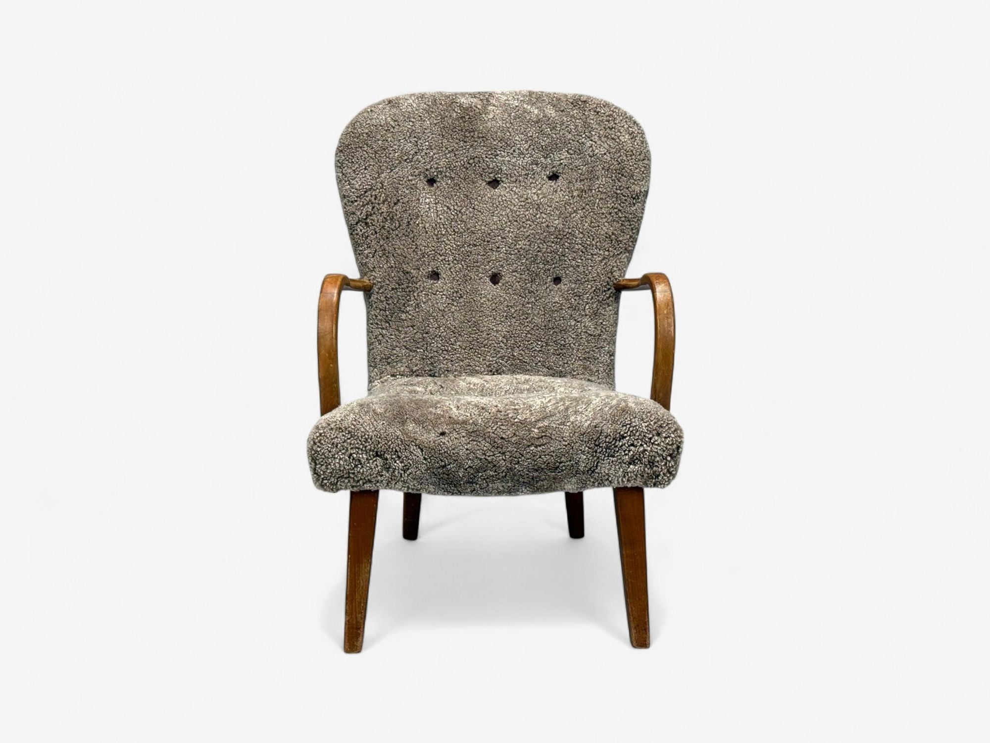Philip Arctander Style, Shearling, Beech, Lounge Chair, Denmark, 1960s