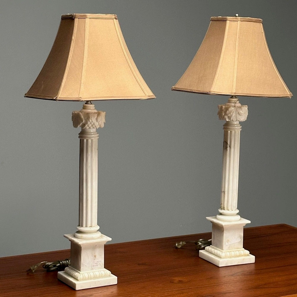 Italian Neoclassical, Column Motif Table Lamps, Marble, Italy, 1950s