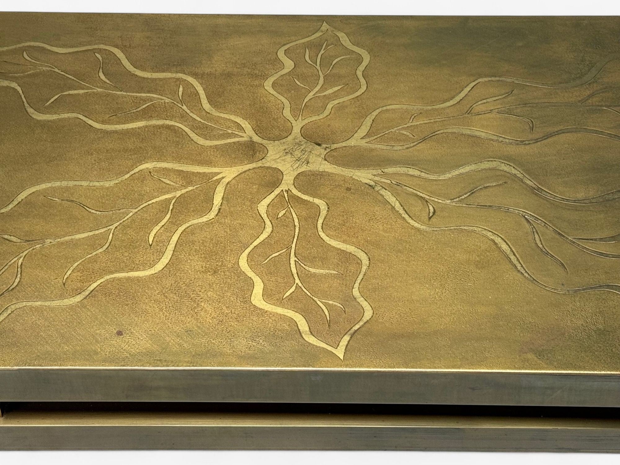 Willy Daro, Engraved Brass, Coffee Table, Belgium, 1970s