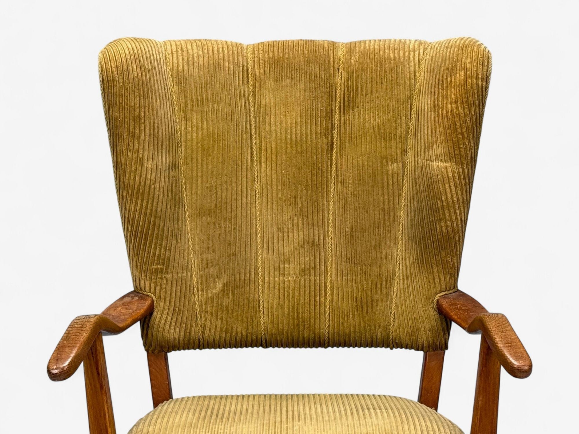 Frits Henningsen, Danish Modern, Corduroy, Wood, Lounge Chair, Denmark, 1940s