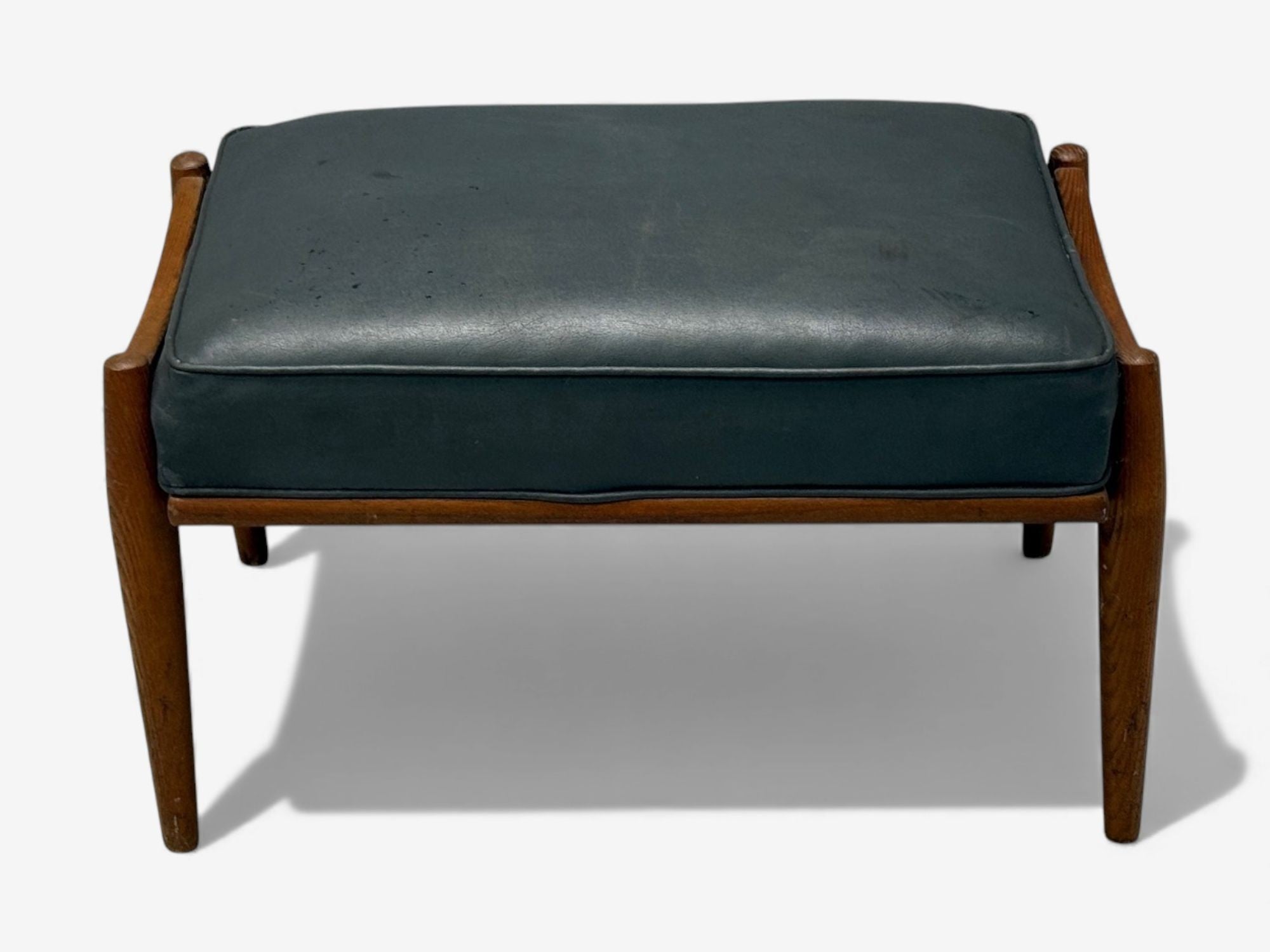 Danish Modern, Gray Leatherette, Walnut, Footstool, Denmark, 1950s