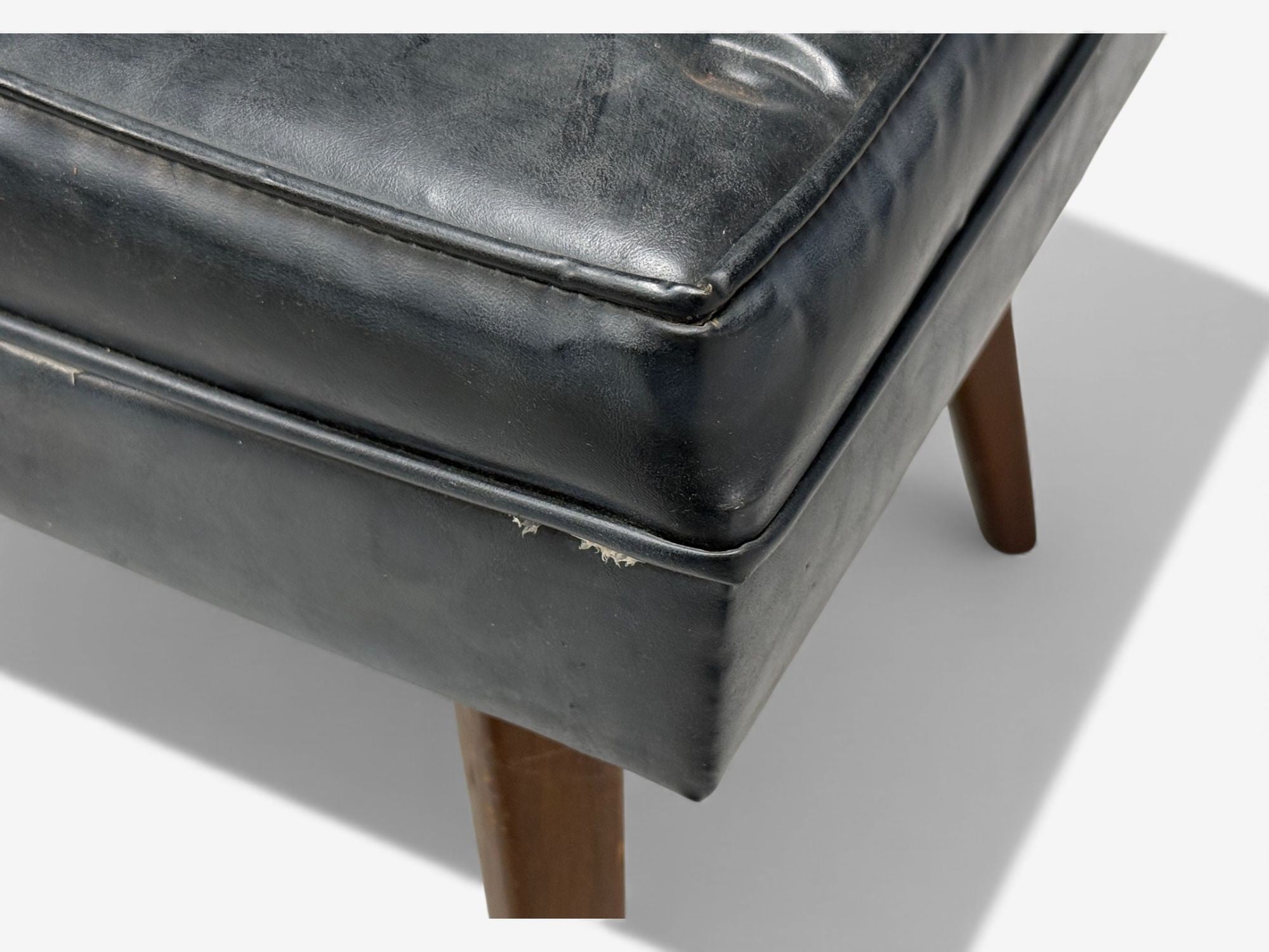 Danish Modern, Black Leatherette, Stained Wood, Footstool, Denmark, 1950s