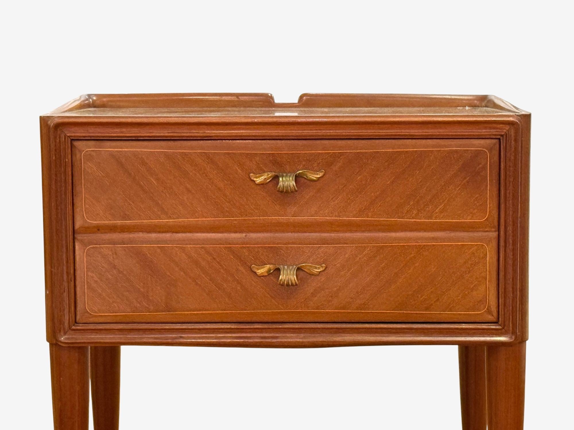 Italian Modern, Stained Wood, Brass, Glass, Nightstands, Italy, 1950s