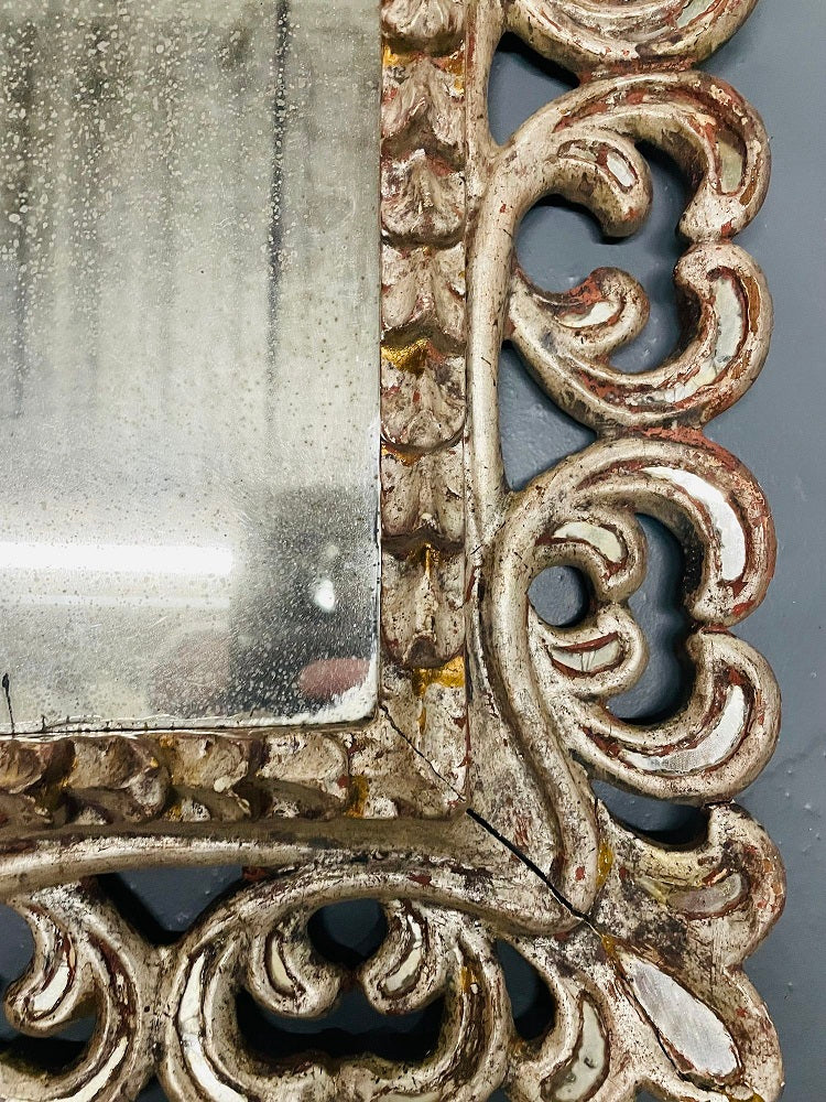 French Hollywood Regency Silver Leaf Wall / Console / Pier Mirror, Distressed