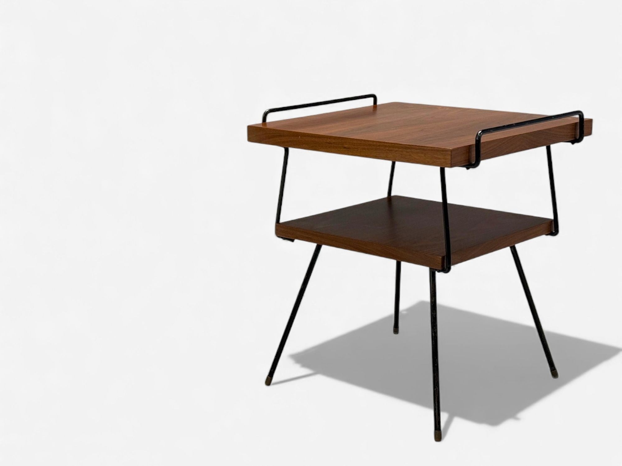 Tony Paul Style, Lacquered Iron, Walnut, Side Tables, USA, 1960s