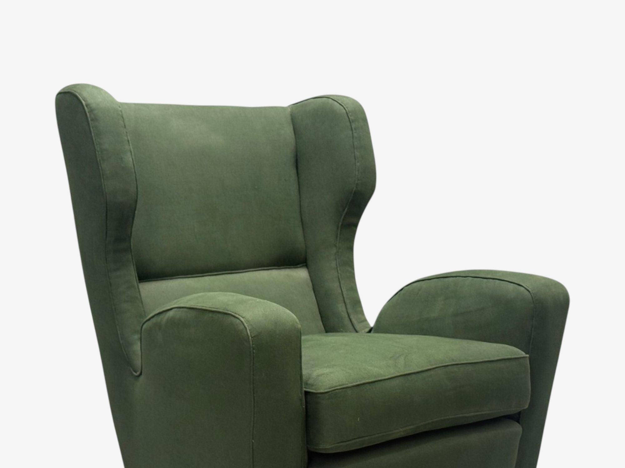 Melchiorre Bega attr., Dark Green Fabric, Wood, Lounge Chair, Italy, 1950s