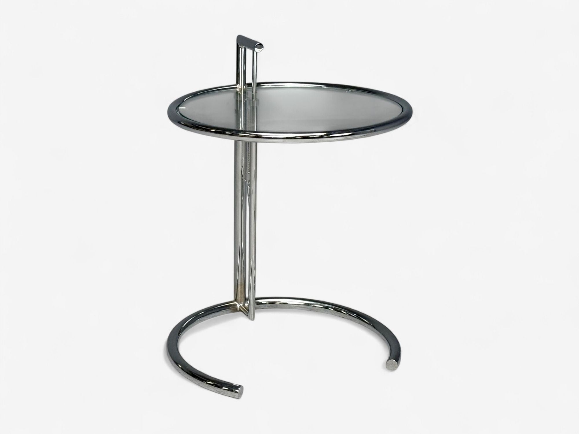 Eileen Gray, Chrome, Glass, Adjustable Side Tables, Italy, 1970s