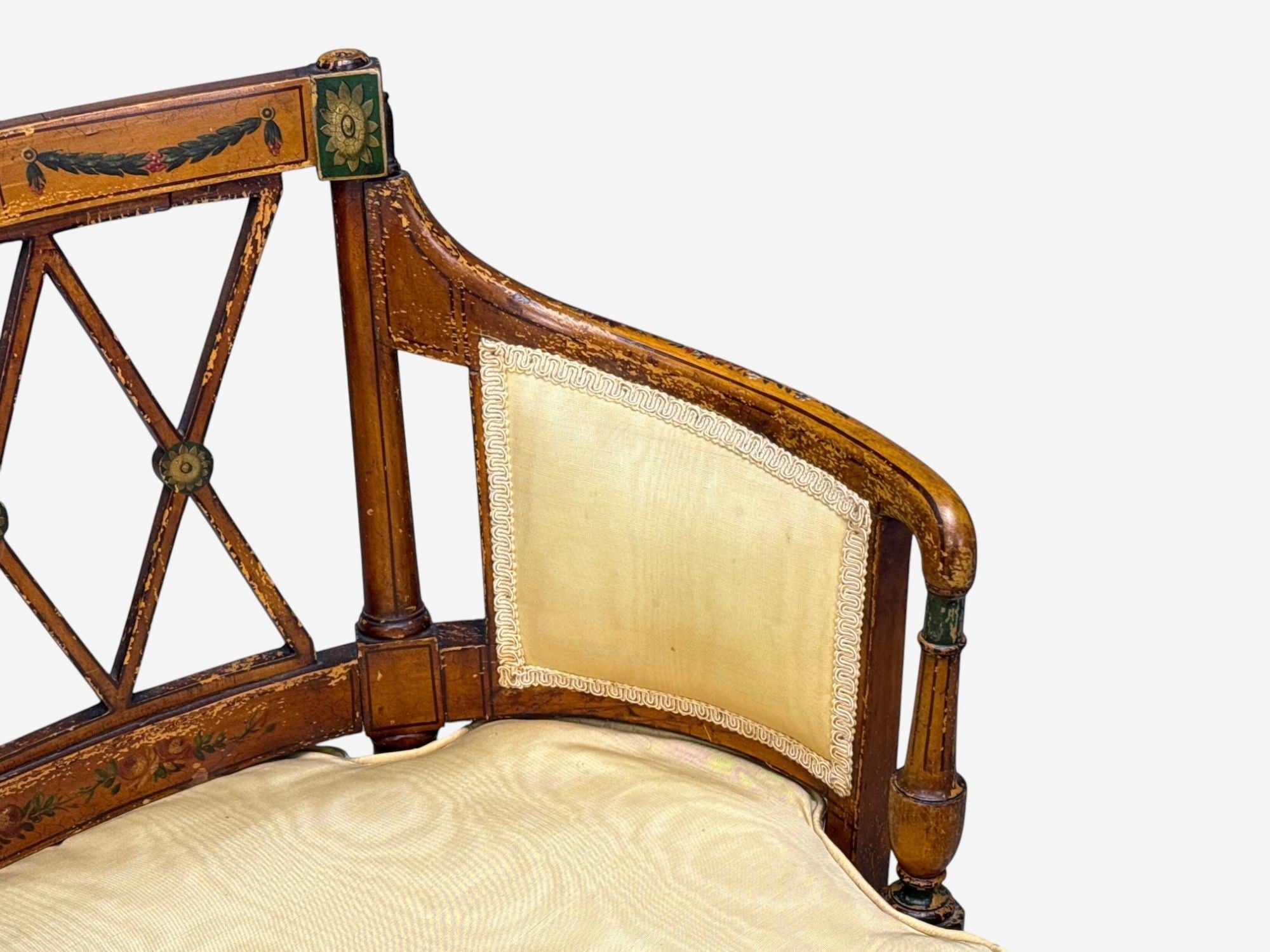 Adams Style, Chair and Ottoman, Painted Wood, Fabric, USA, 1930s