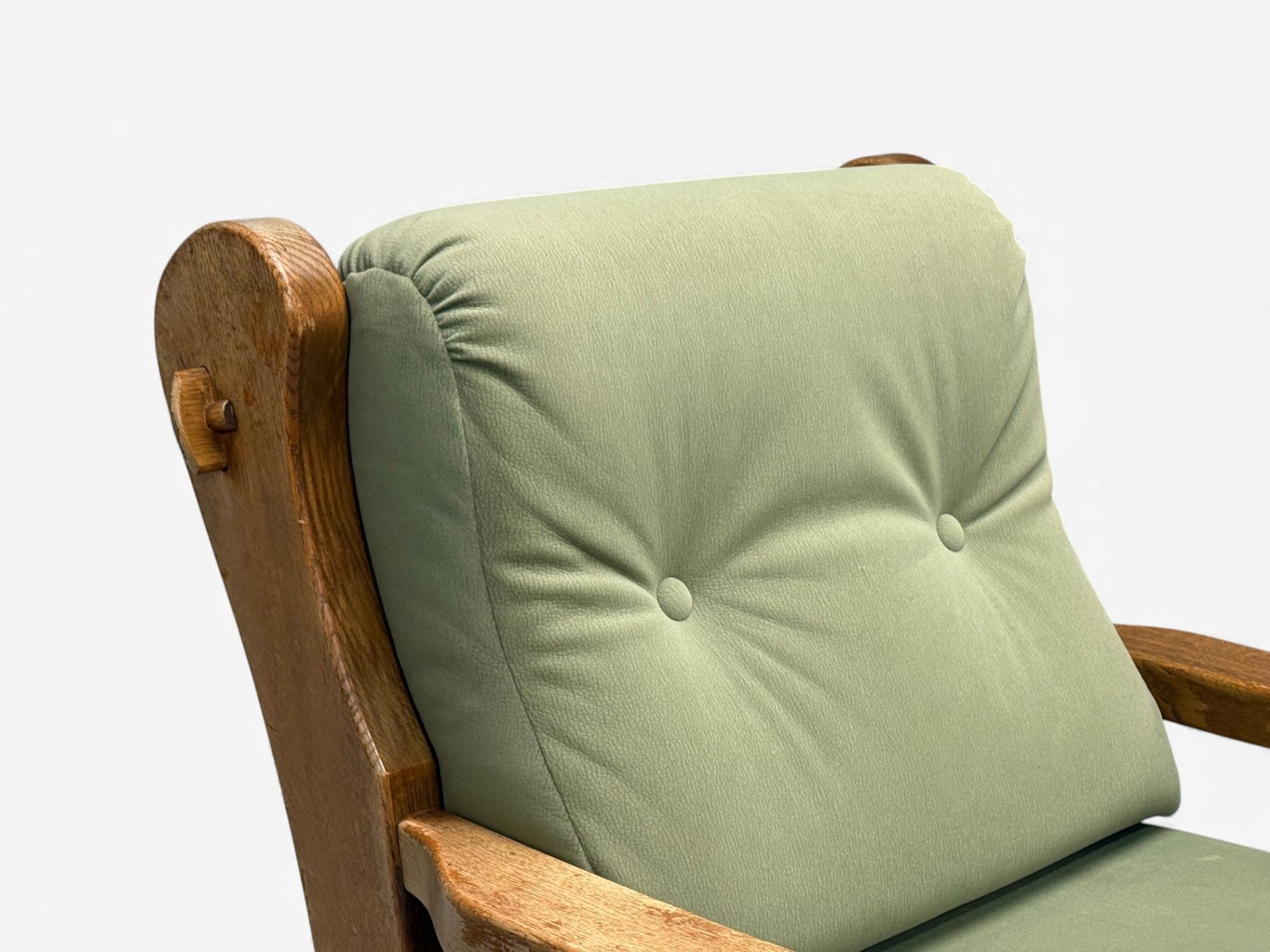 Danish Modern, Oak, Green Nubuck, Brutalist Lounge Chair, Denmark, 1960s