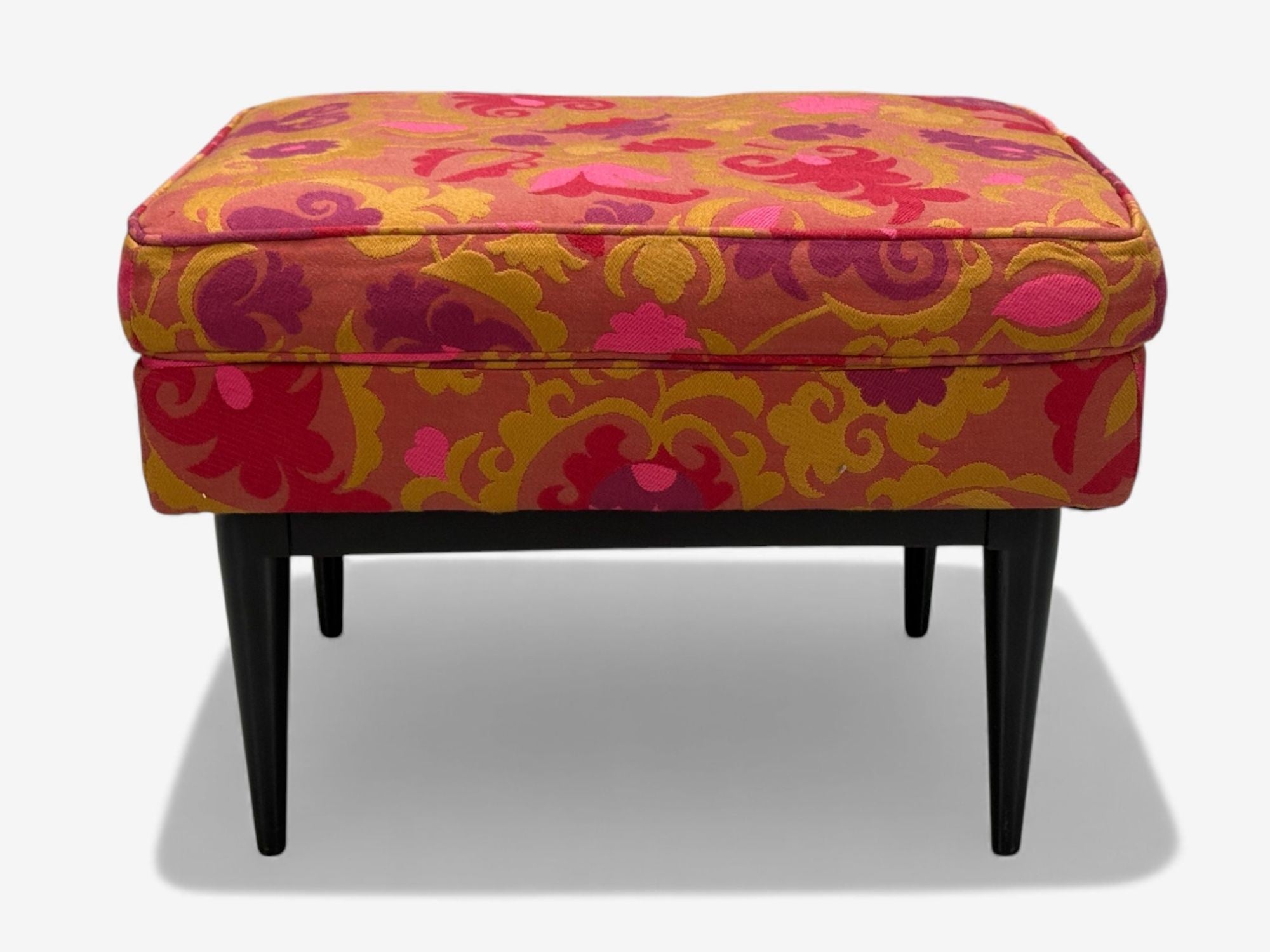 Paul McCobb, Ebonized Wood, Fabric, Ottoman, USA, 1950s