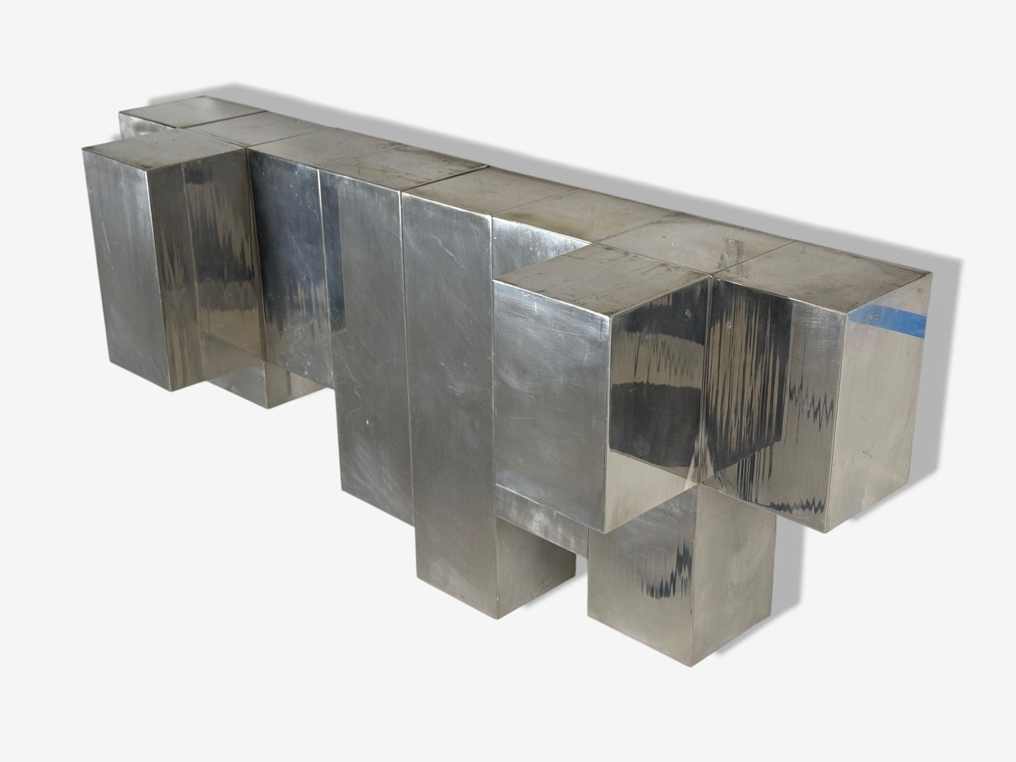 Paul Evans Style, Patchwork Chrome, Mirrored Wall Shelf, USA, 1980s