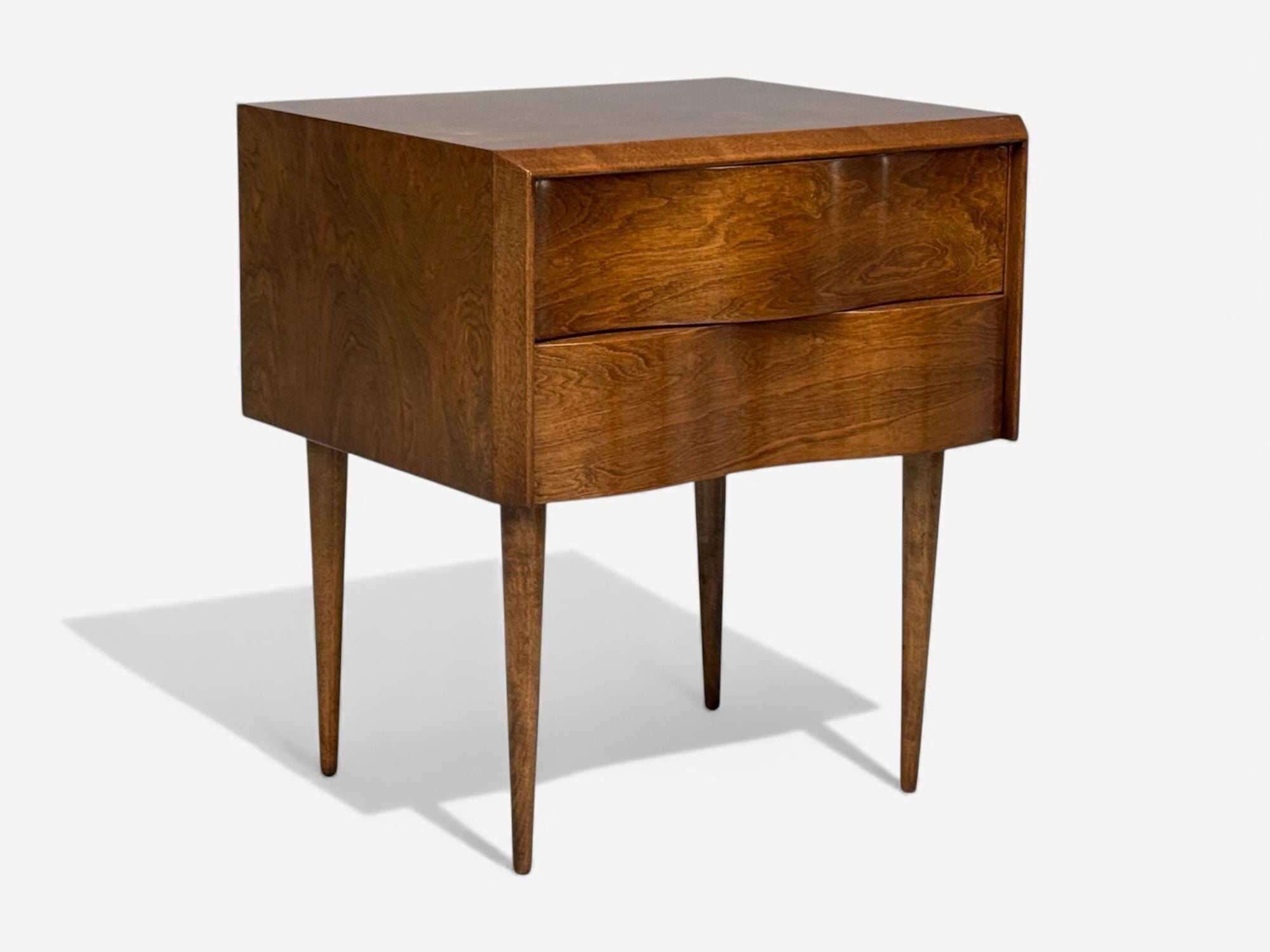 Edmond J Spence, Swedish Modern, Maple, Rare Wave Nightstands, 1950s