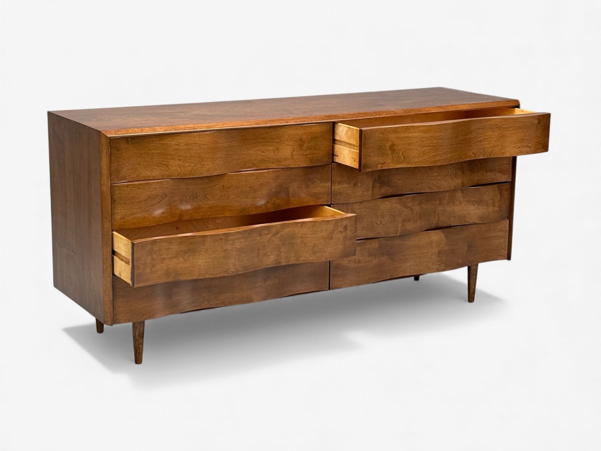 Edmond J Spence, Swedish Modern, Maple, Rare Wave Dresser, 1950s
