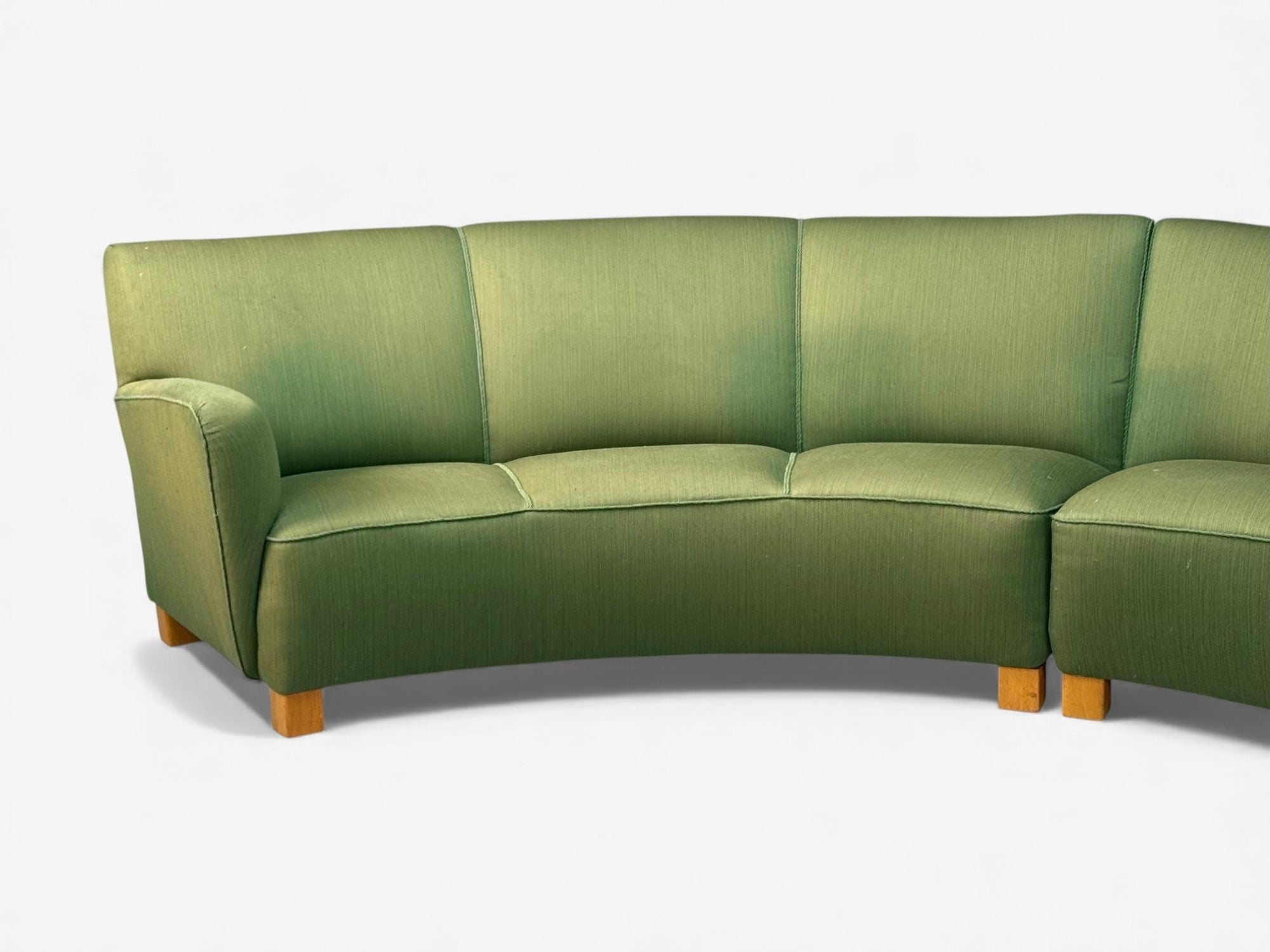 Danish Cabinetmaker, Fabric, Wood, Monumental Banana Sofa, Denmark, 1960s