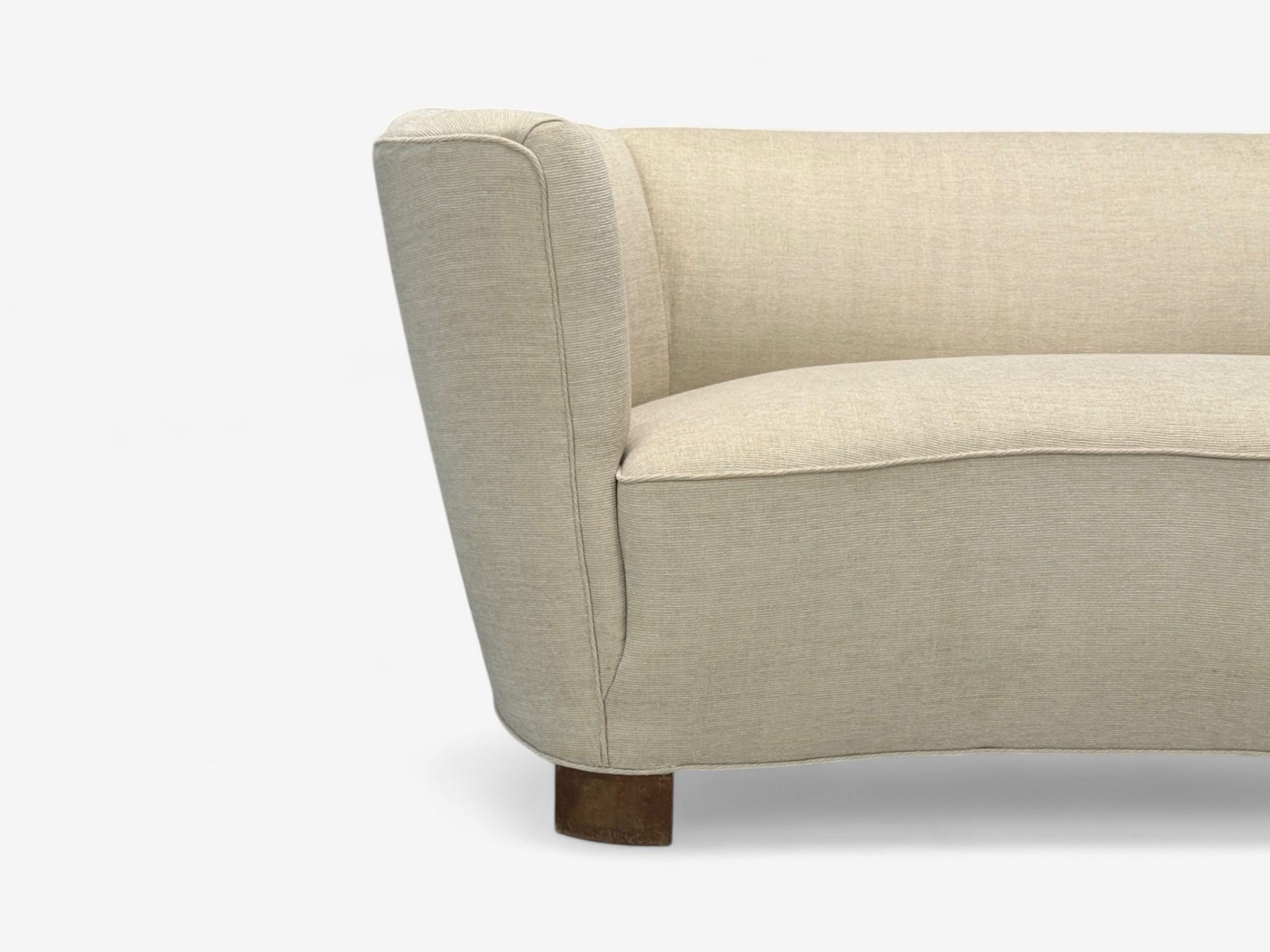 Danish Modern, Beige Fabric, Oak, Banana Sofa, Denmark, 1940s