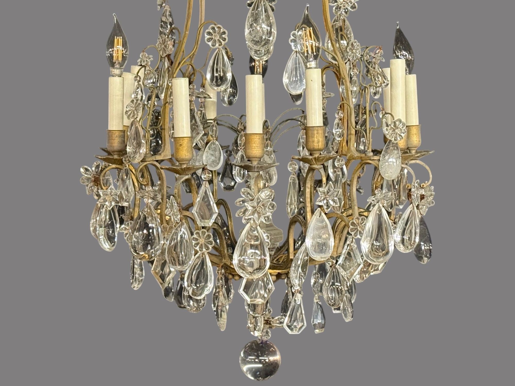 Louis XVI Style, Bronze, Rock Crystal, 12 Light Chandelier, France, 19th c.