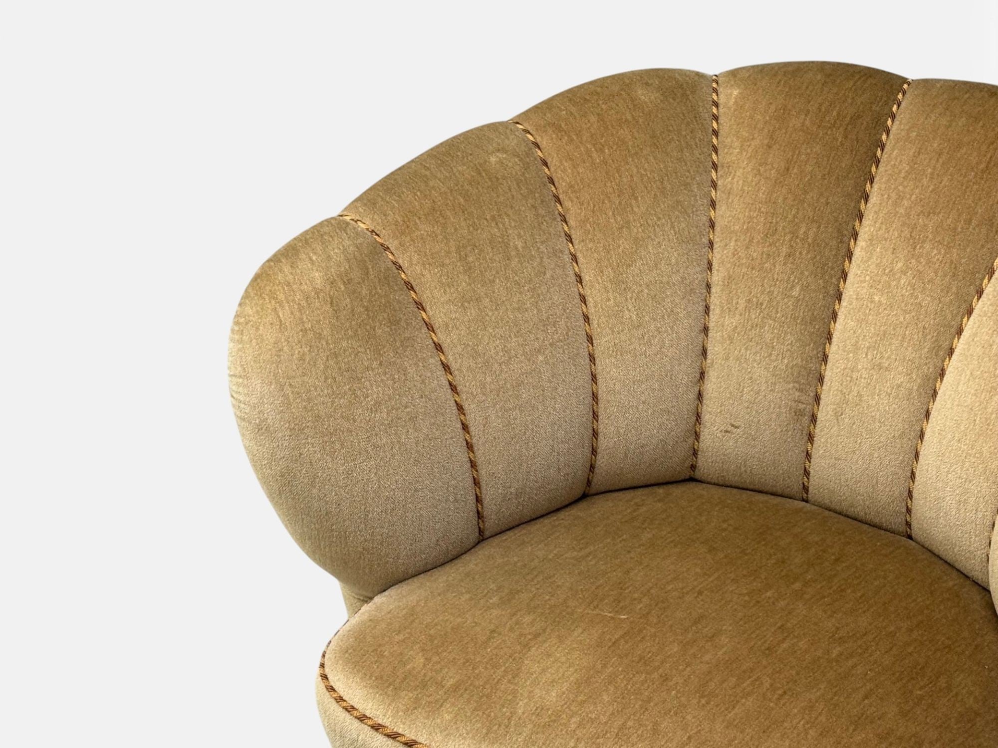 Finnish Modern, Lounge Chairs, Beige Velvet, Wood, Finland, 1950s