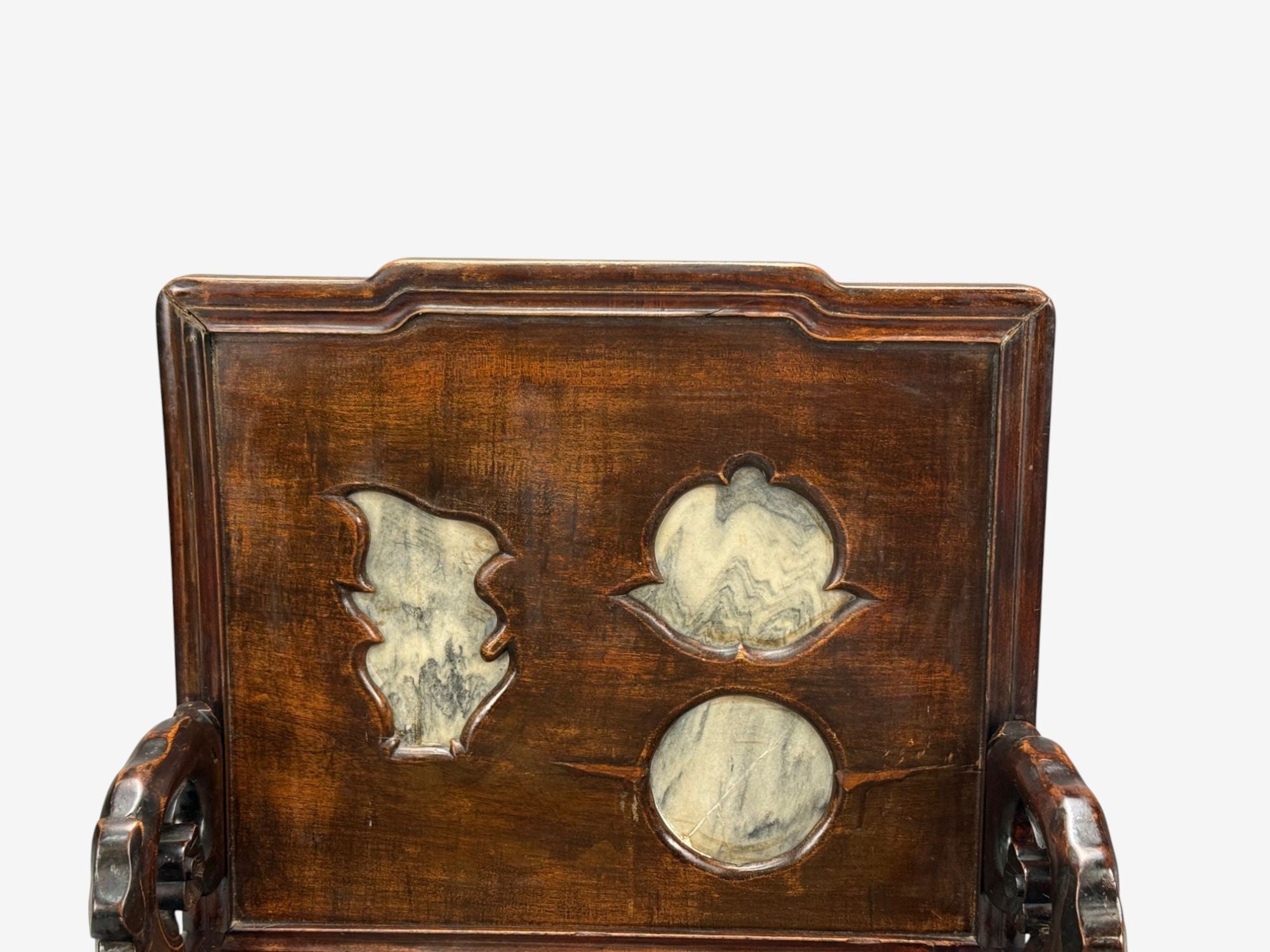 Qing Dynasty Style, Hardwood, Cane, Marble, Chinese Armchairs, China, 19th c.