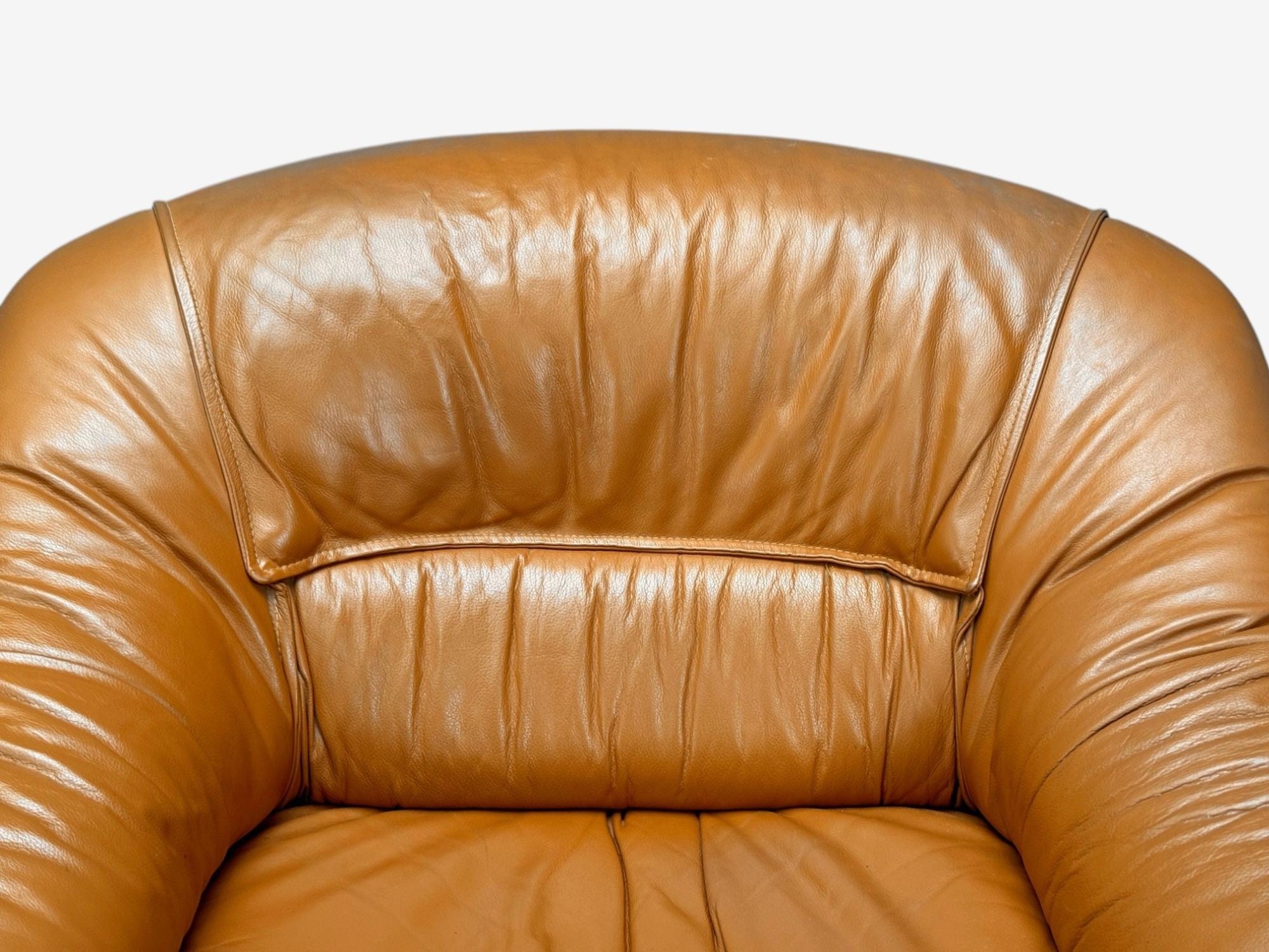 Italian Modern, Cognac Leather, Large Lounge Chairs, Italy, 1970s
