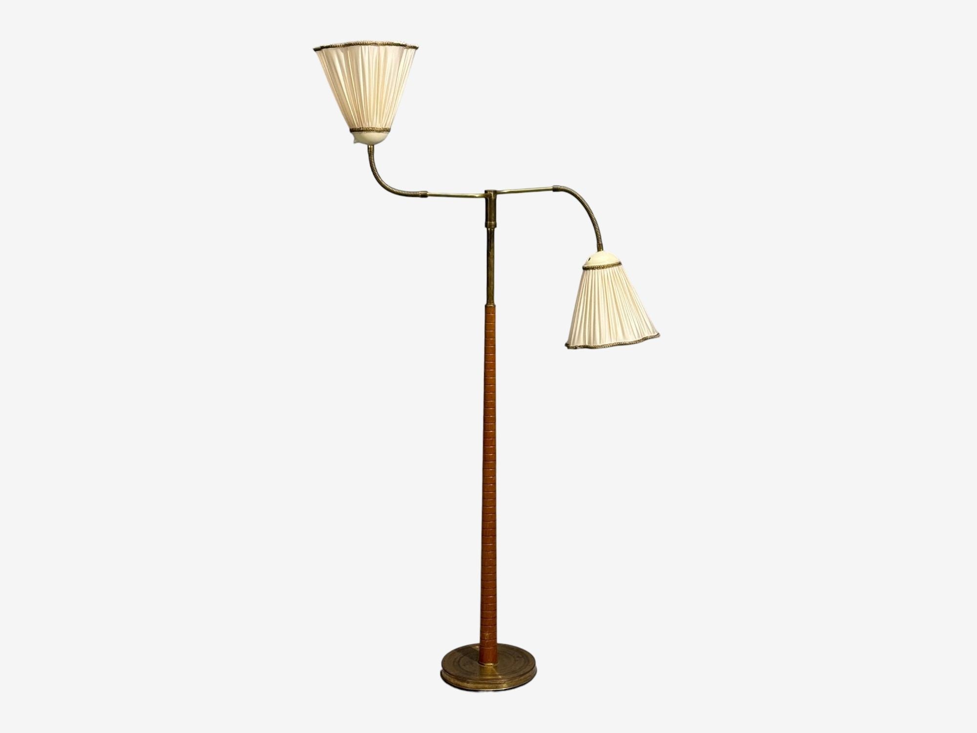Swedish Modern, Organic Floor Lamp, Brass, Wood, Sweden, 1940s