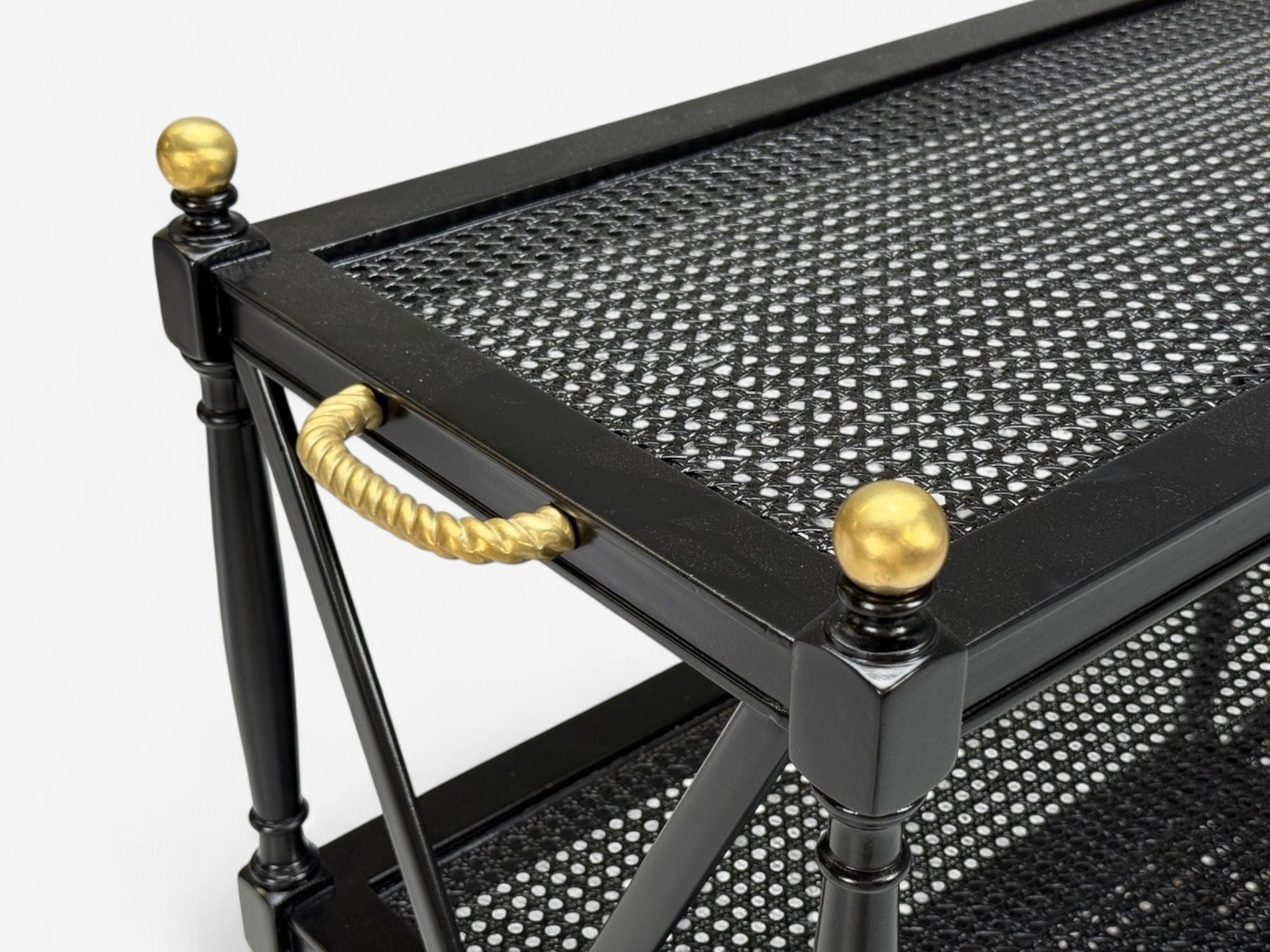 Federal Style, Painted Wood, Cane, Ebonized Bar Cart, USA, 1970s