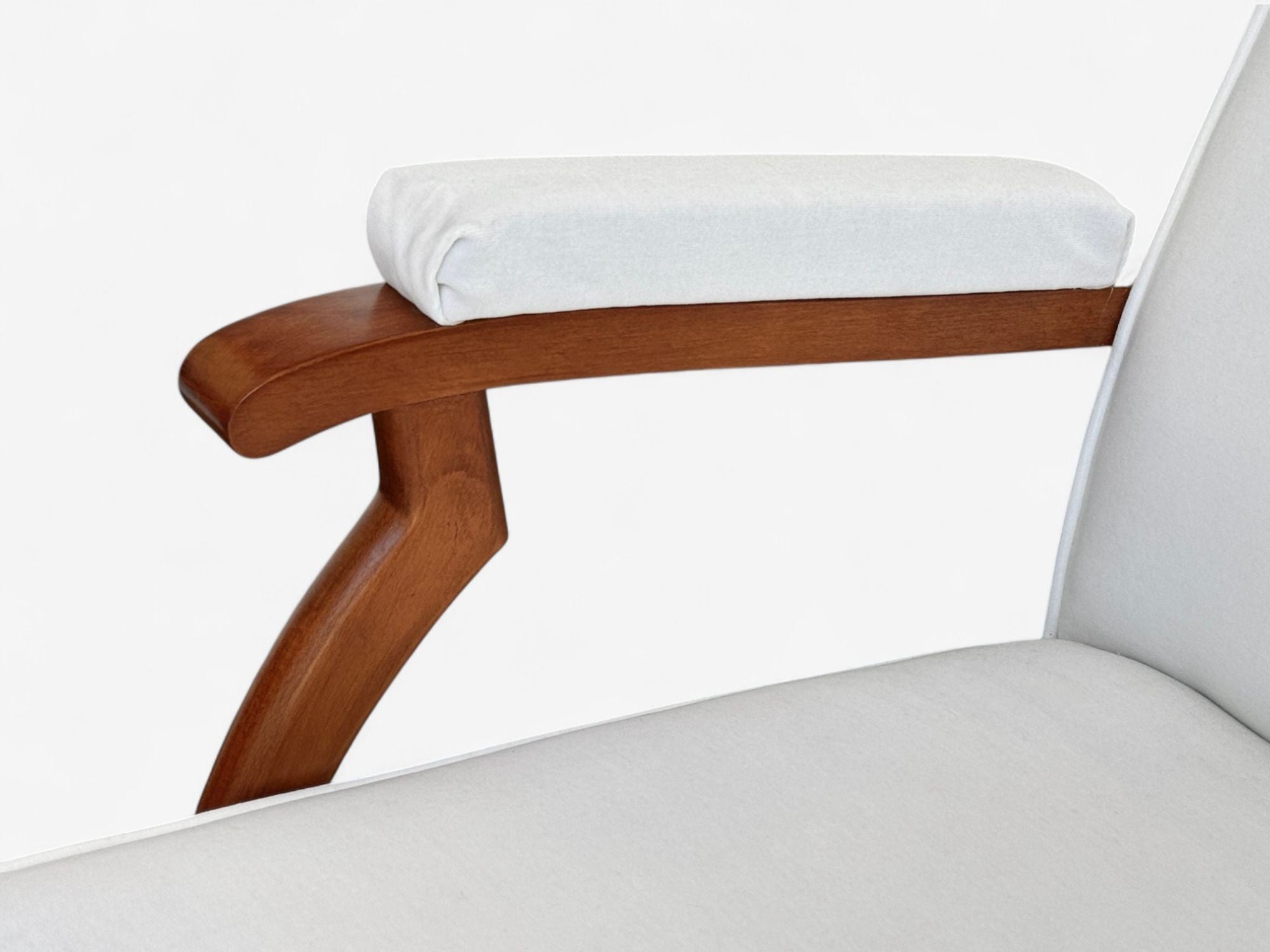 Maison Leleu Style, French Modern, White Mohair, Wood, Lounge Chairs, 1970s