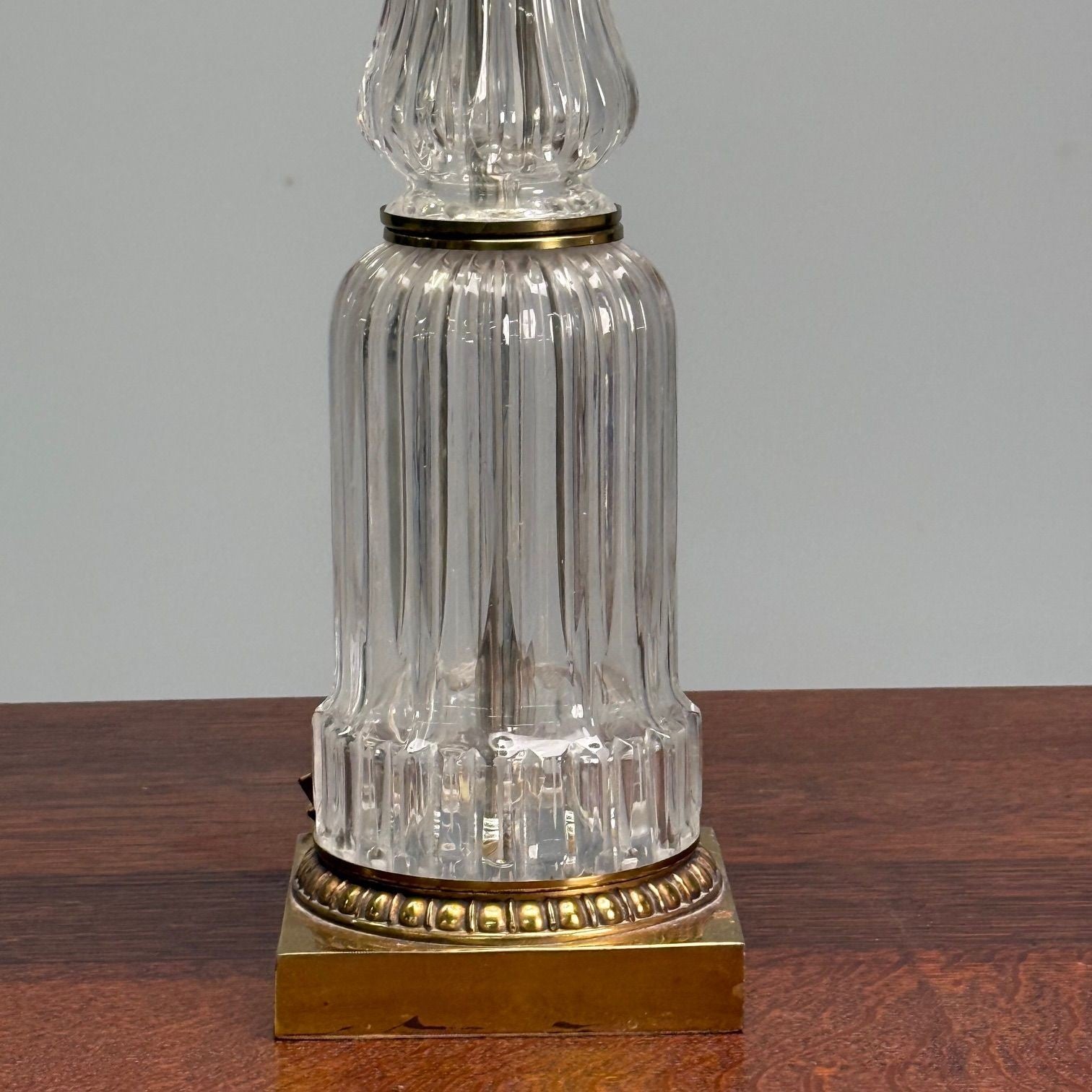 Hollywood Regency Style, Table Lamps, Fluted Crystal, Gilt Metal, USA, 1980s