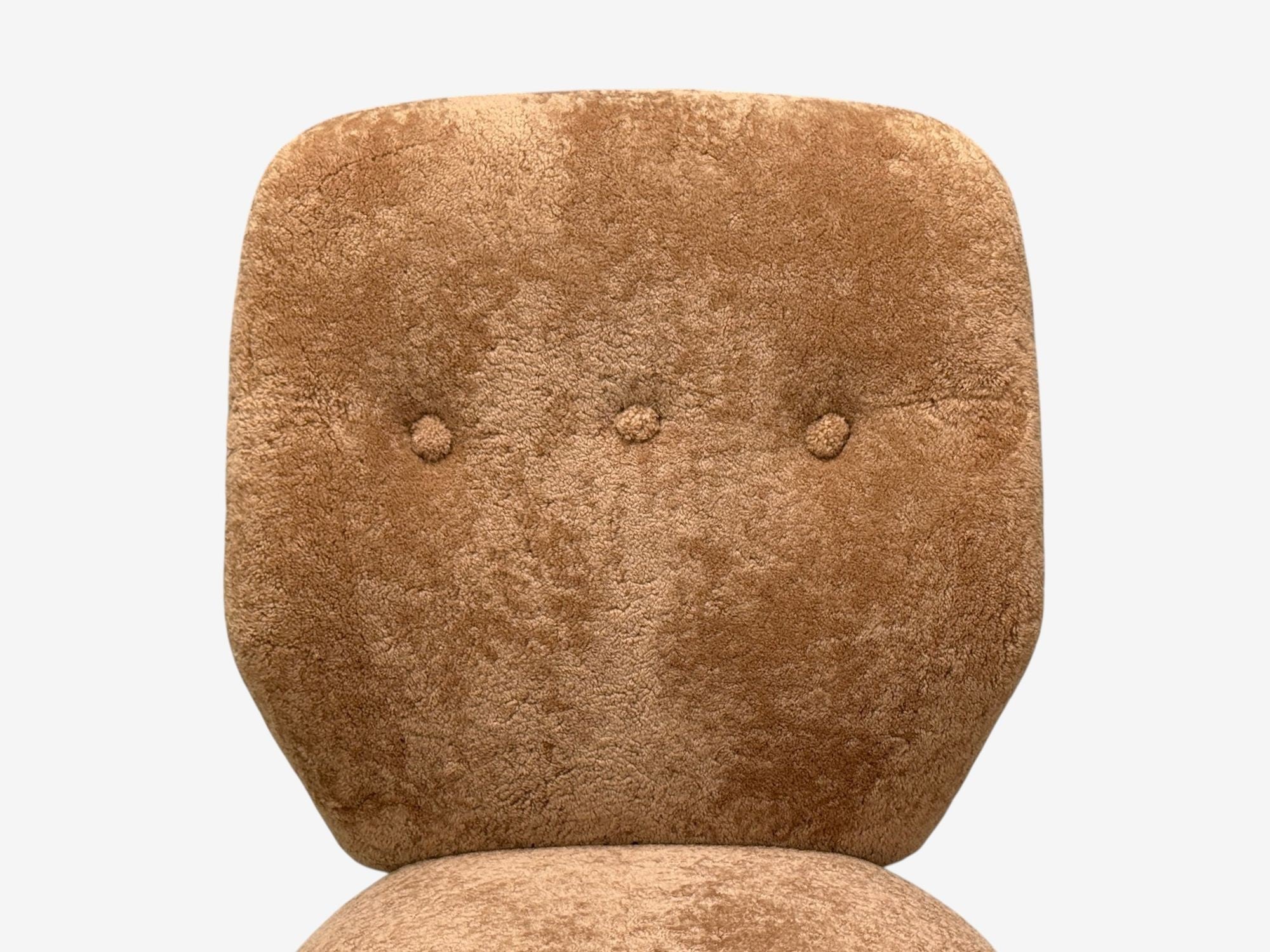 Swedish Modern, Slipper Chair, Brown Sheepskin, Birch, Sweden, 1950s