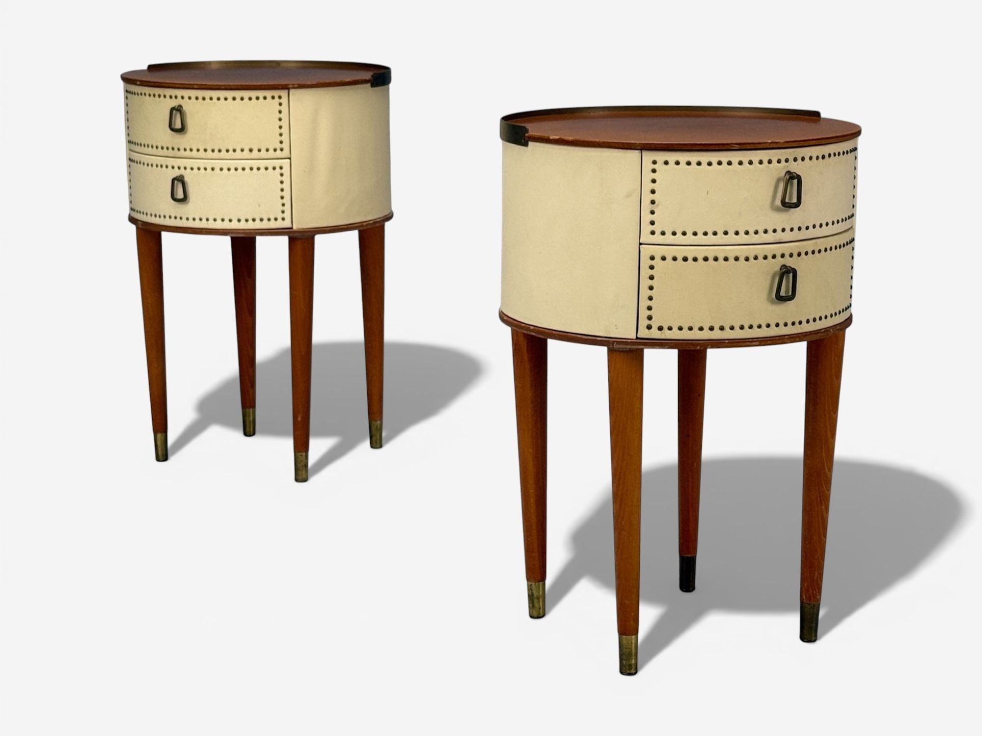 Halvdan Petterson, Nightstands, Leather, Beech, Brass, Sweden, 1950s