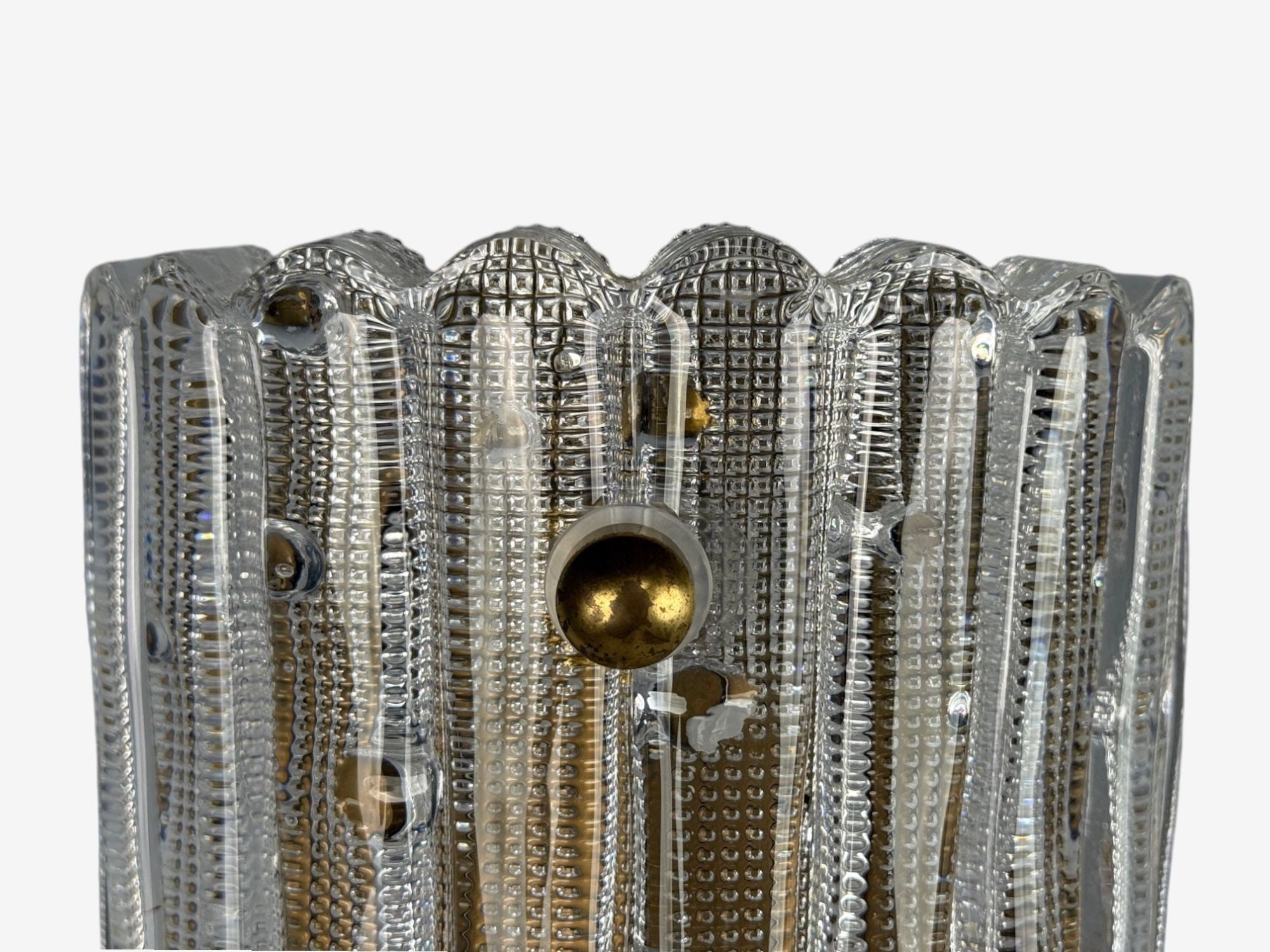 Carl Fagerlund, Textured Glass, Brass, Large Wall Sconces, Sweden, 1940s