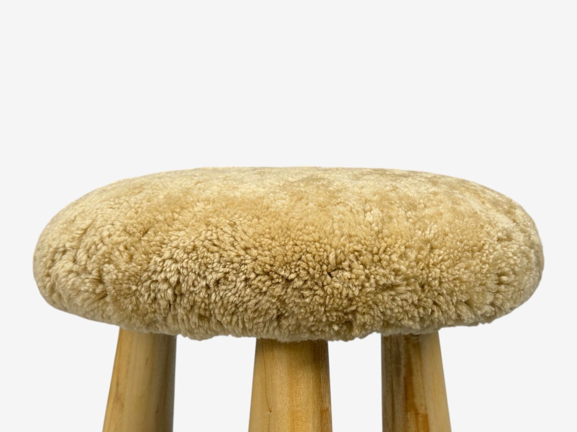 Danish Modern Style, Honey Sheepskin, Maple, Shearling Footstools, 21st C.