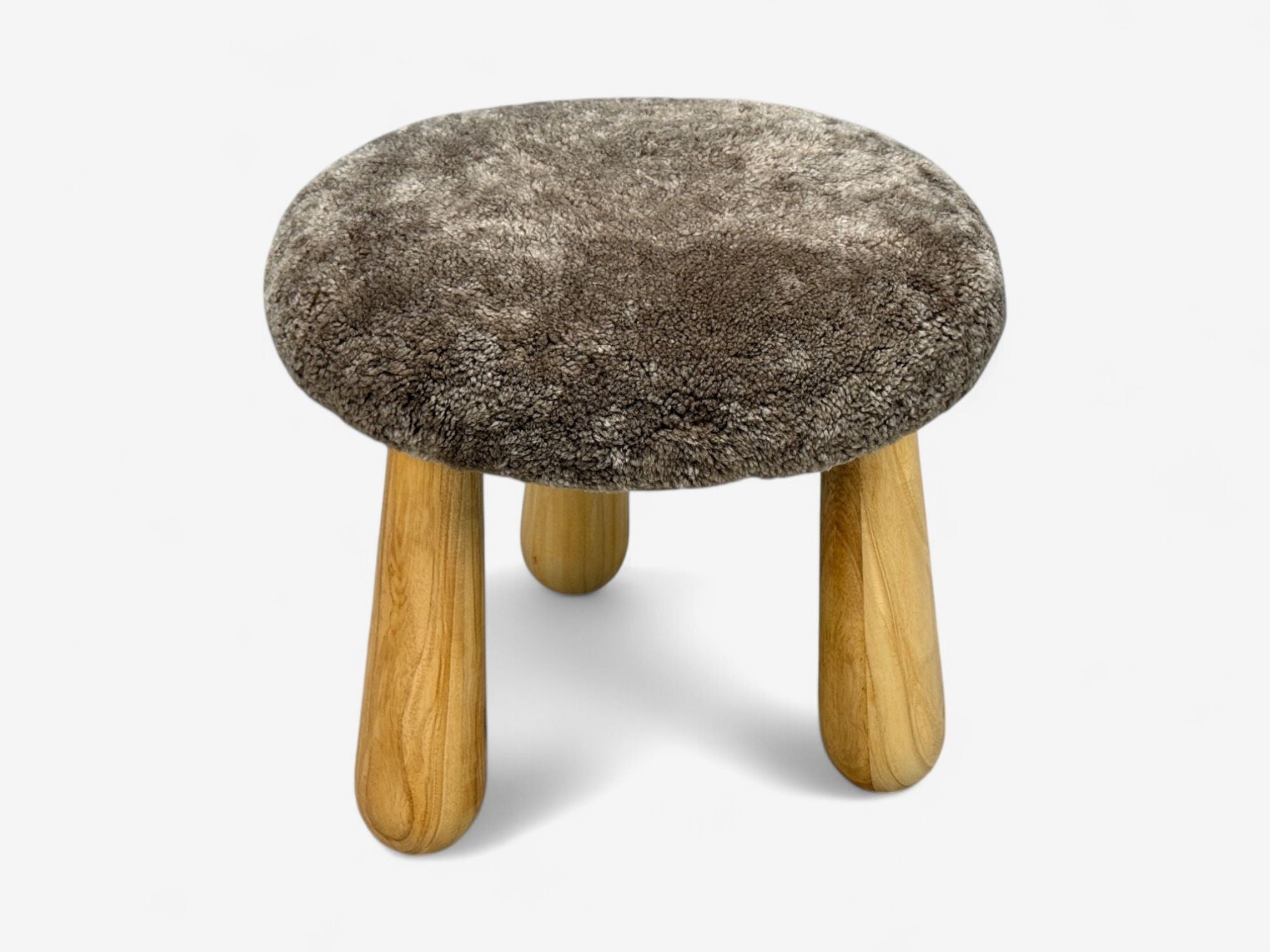 Danish Modern Style, Brown Sheepskin, Maple, Shearling Footstools, 21st c.