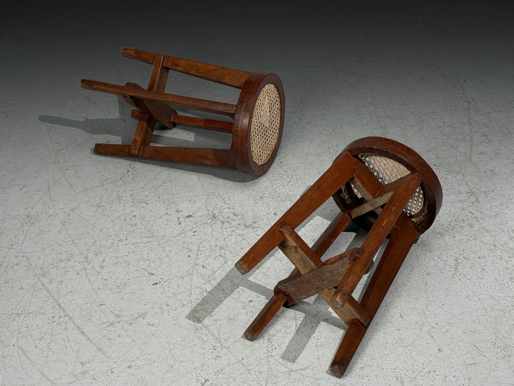 Pierre Jeanneret, High Stools, Cane, Teak, Chandigarh, India c. 1960s