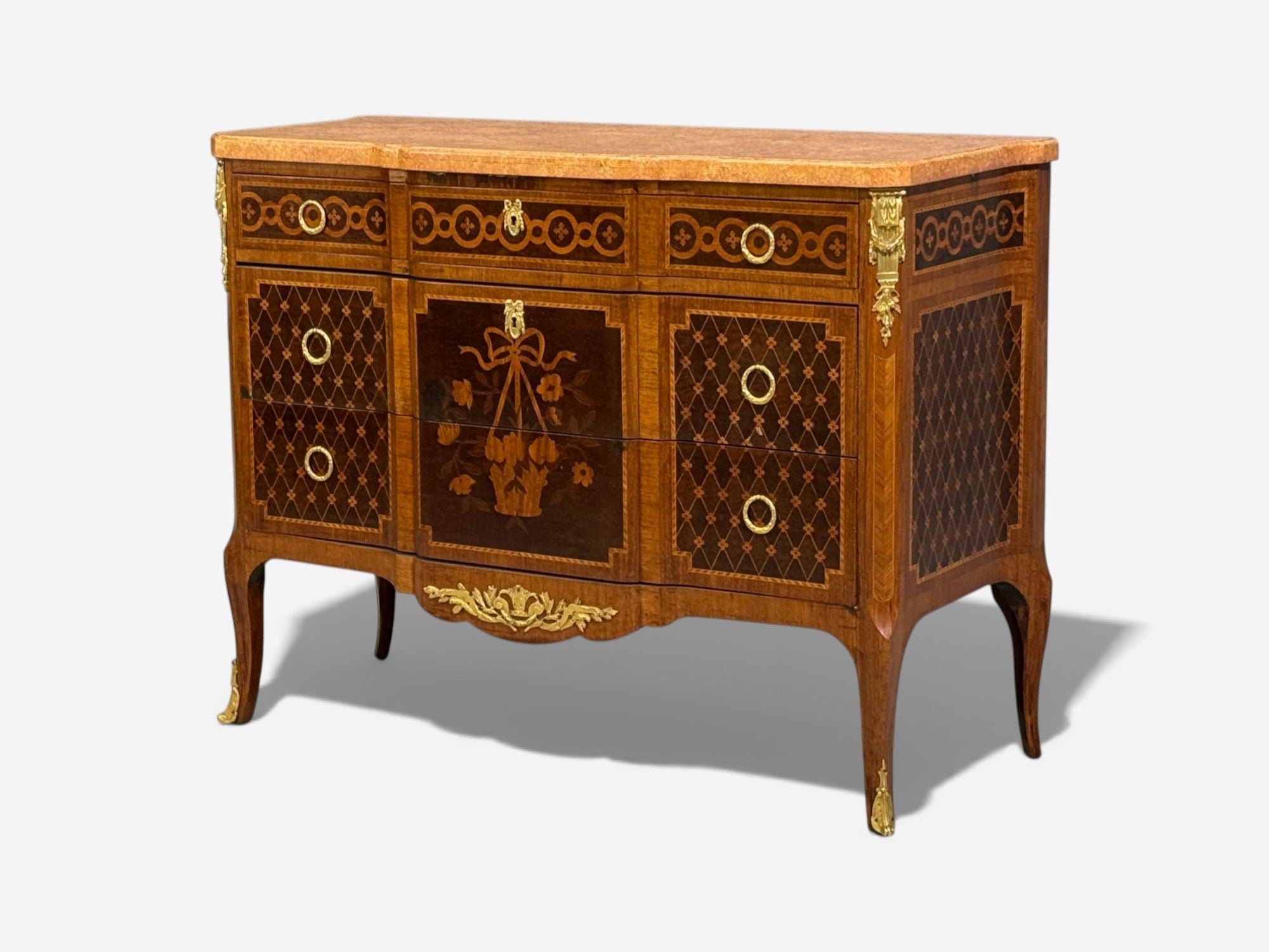 Louis XVI, Commode, Bronze, Parquetry, Faux Marble, France, 20th c.
