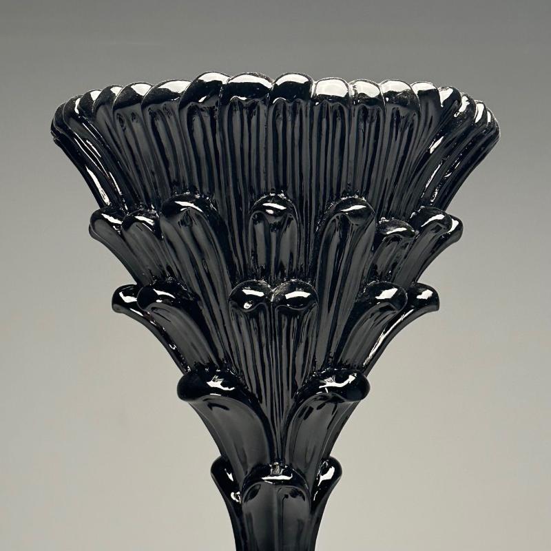 Serge Roche Style, Mid-Century Modern, Palm Leaf Floor Lamps, Black Lacquer