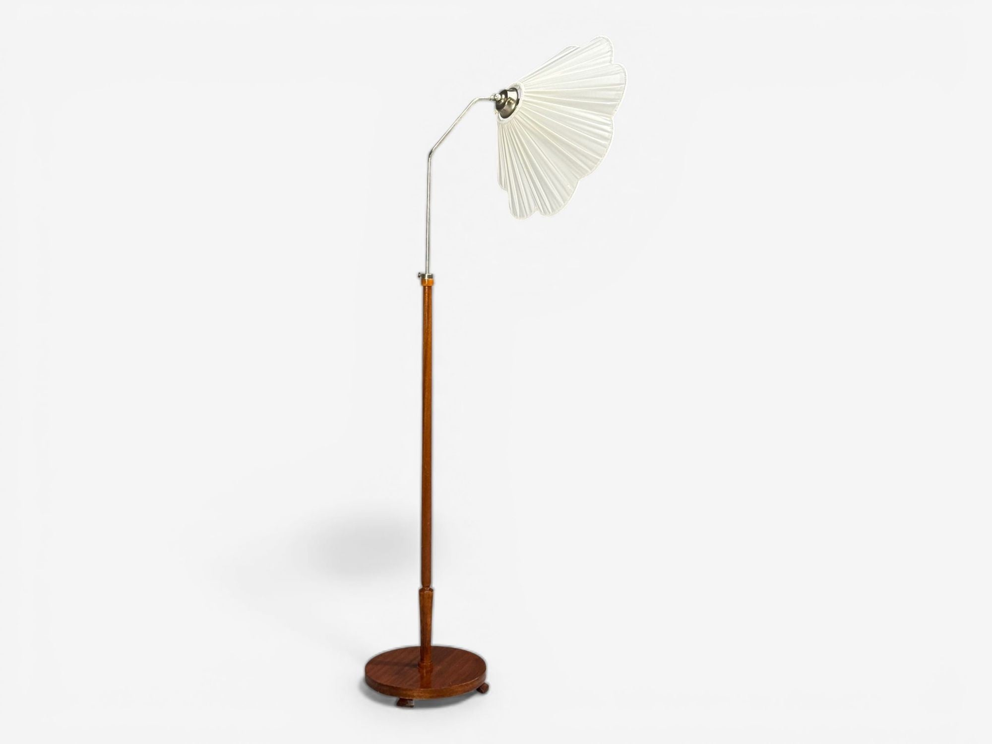 Swedish Art Deco, Floor Lamp, Wood, Metal, Silk, Sweden, 1930s