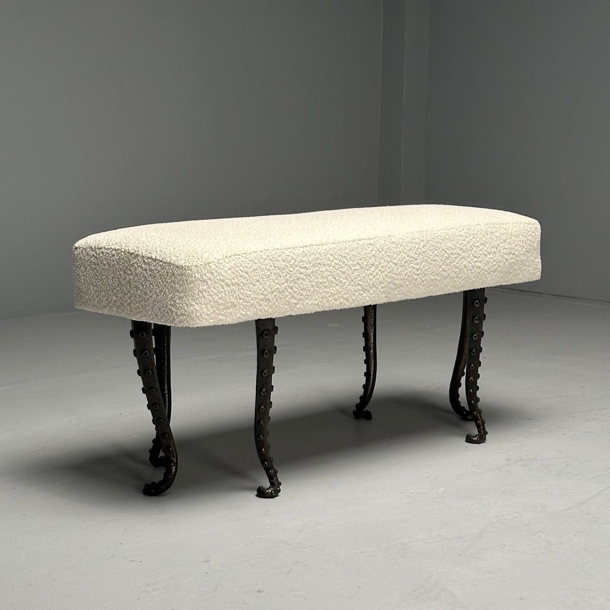 Modern, Long Octopus Benches, Blackened Bronze, White Boucle