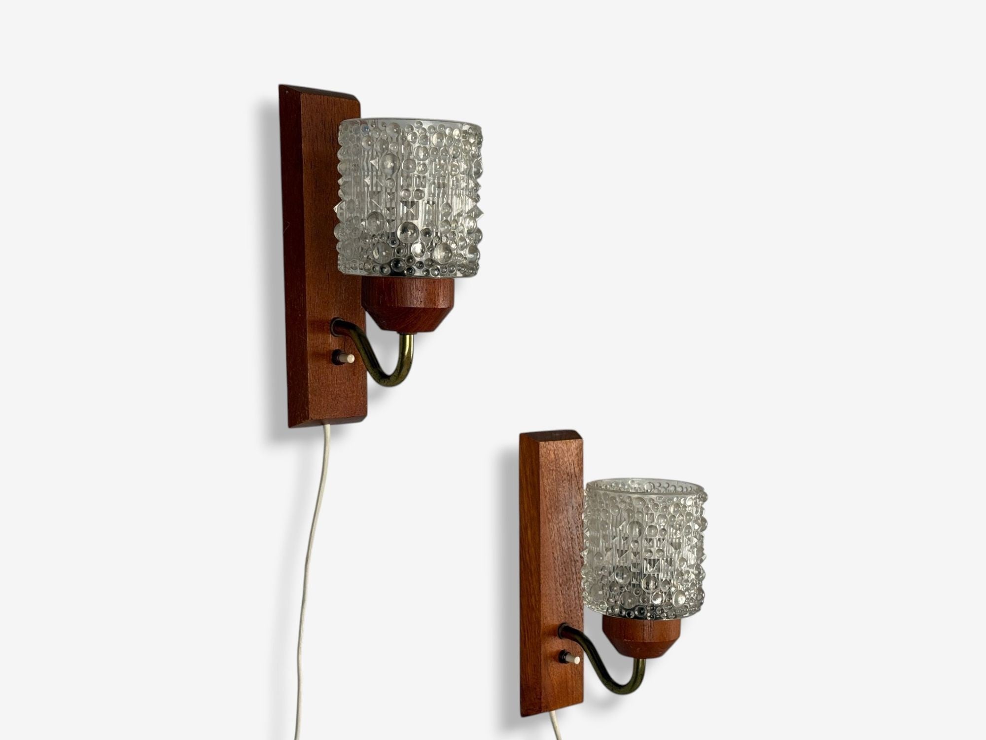 Danish Modern, Teak, Brass, Glass, Wall Lights, Denmark, 1960s