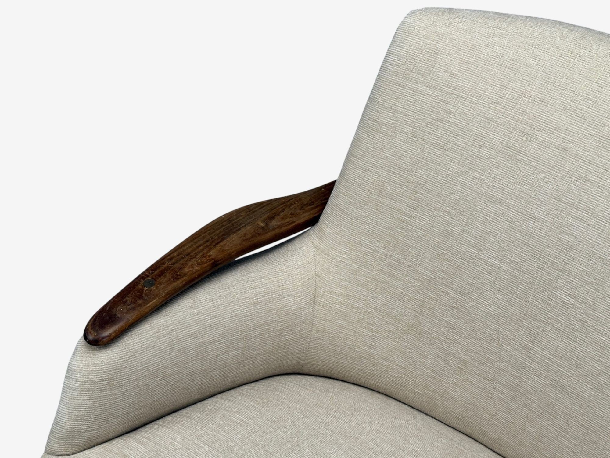 Finn Juhl Style, Danish Modern, Wood, Beige Fabric, Sofa, Denmark, 1950s