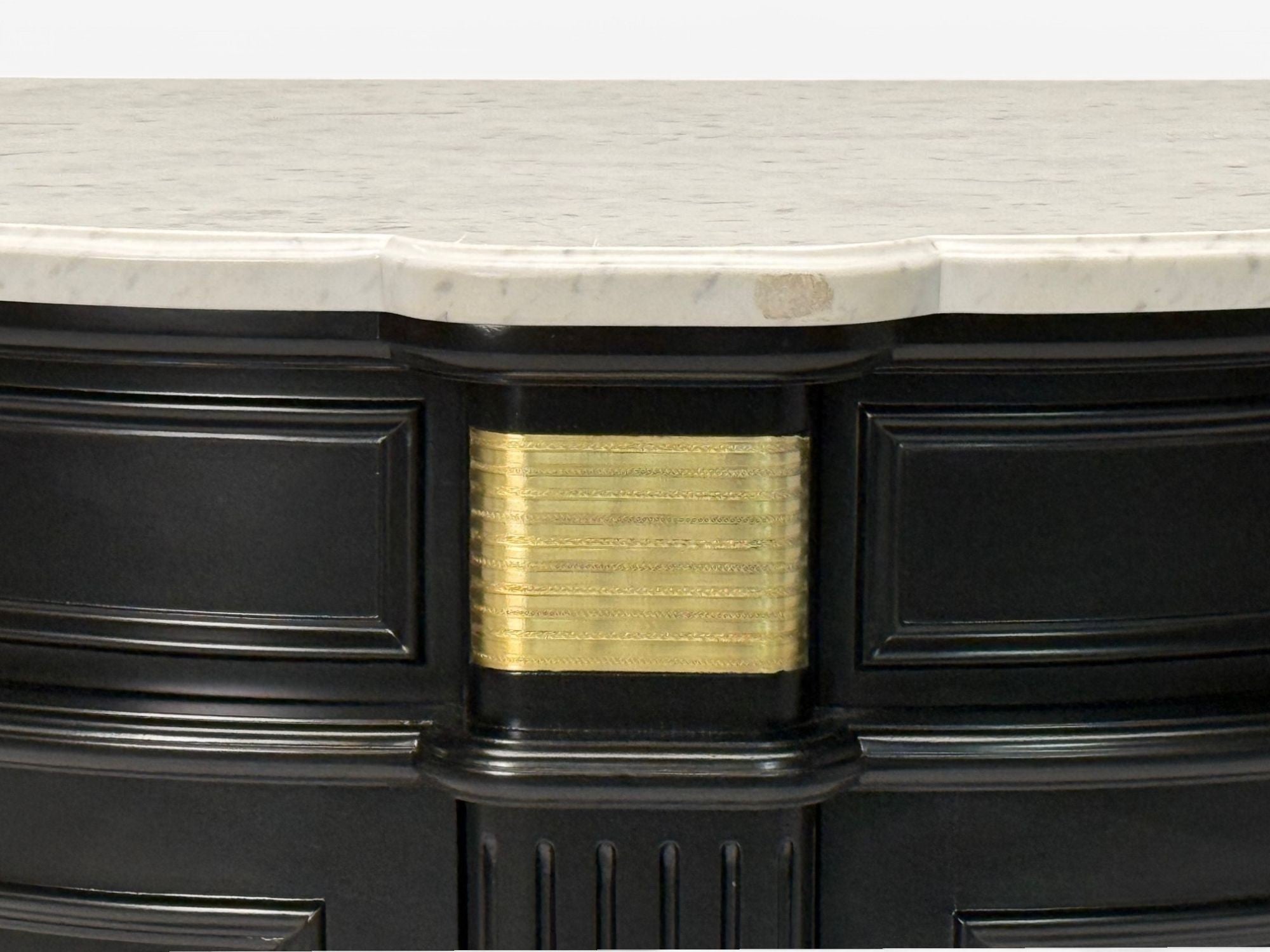 Louis XVI Style, Ebony, Bronze, Marble, Demi Lune Server, France, 1930s