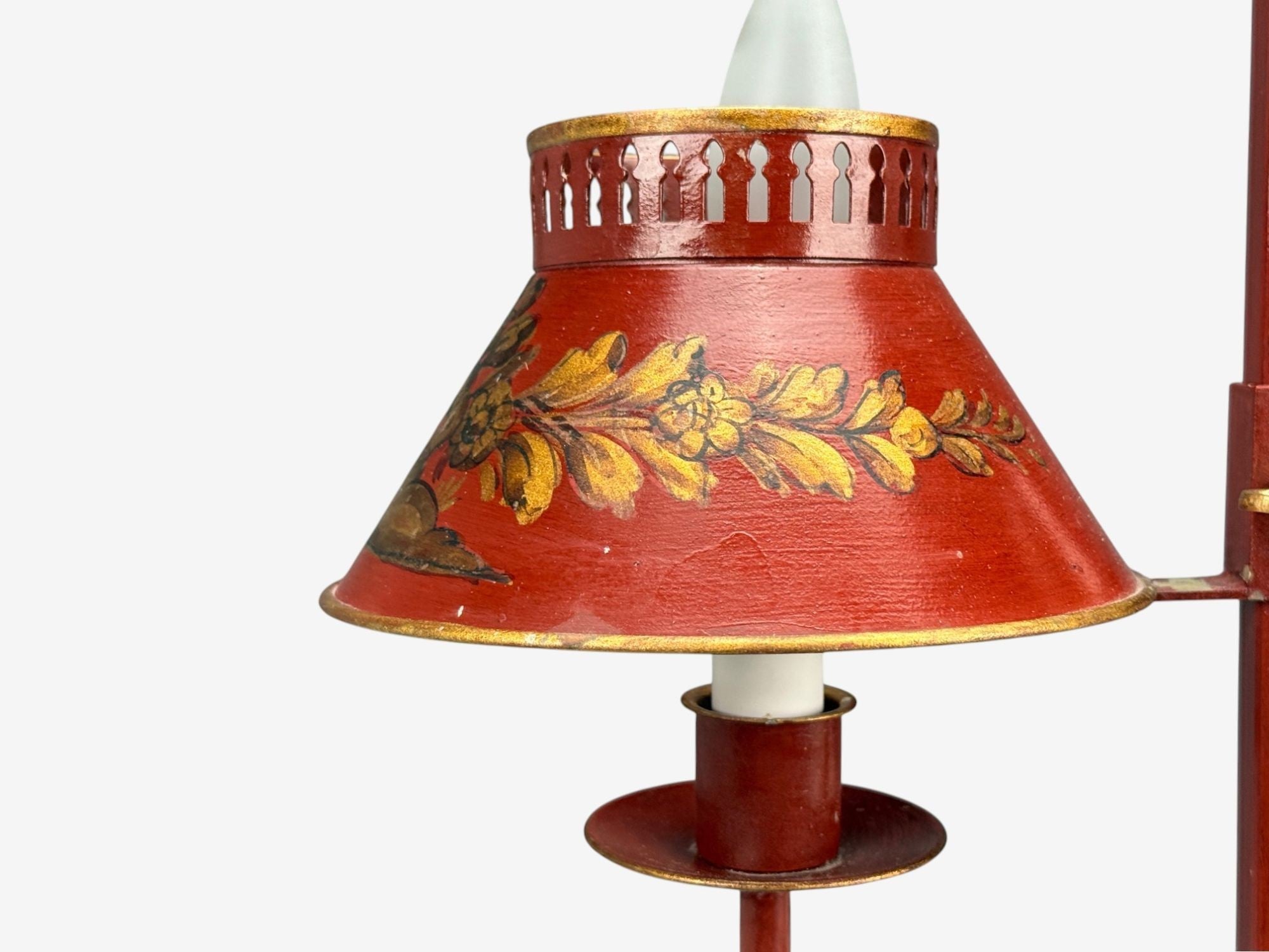 Chinese Export, Painted Metal, Brass, Red Japanned Table Lamp, 20th C.