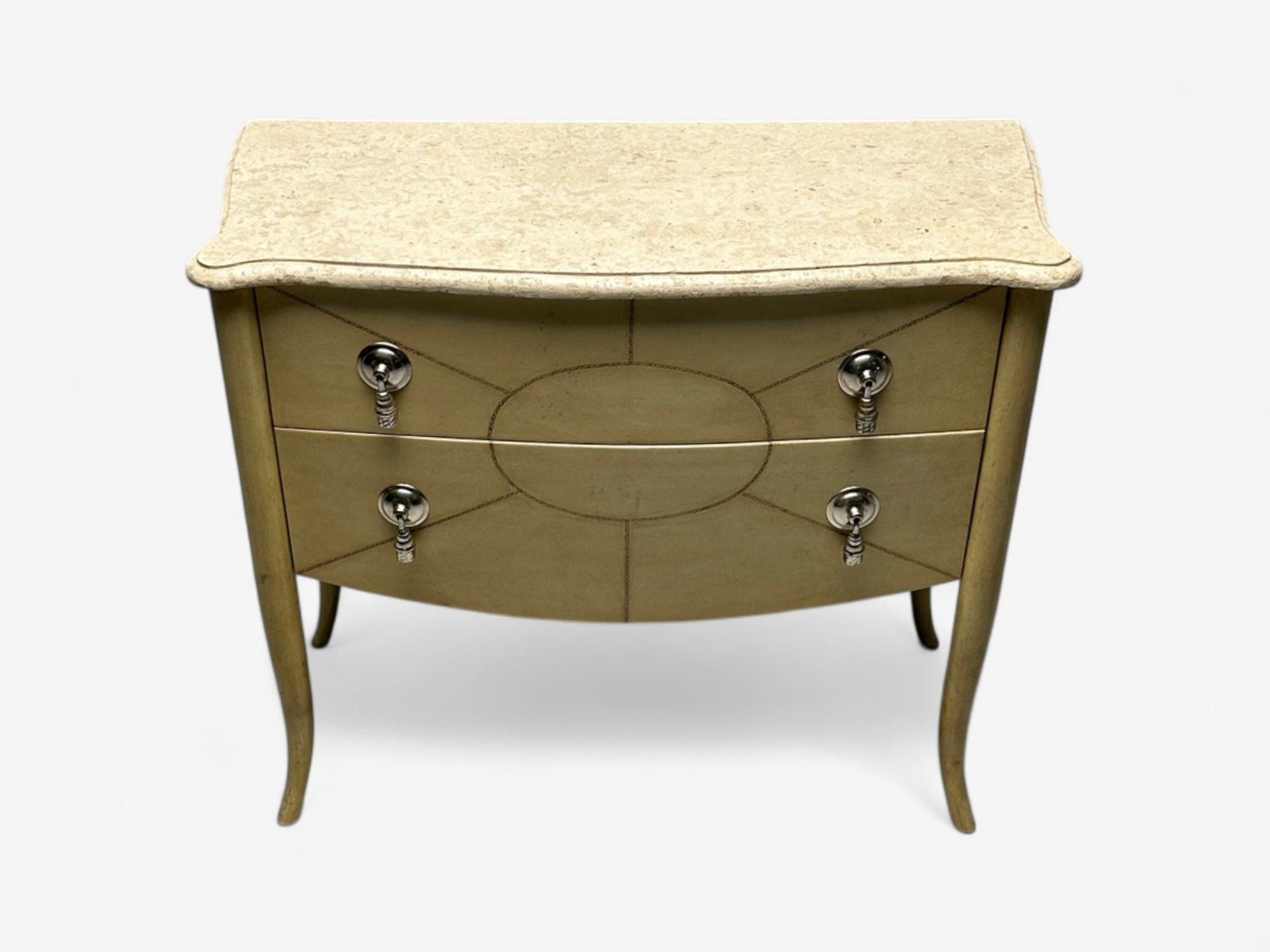 Andre Groult Style, Art Deco, Parchment Paper, Faux Stone, Nightstand, 1990s