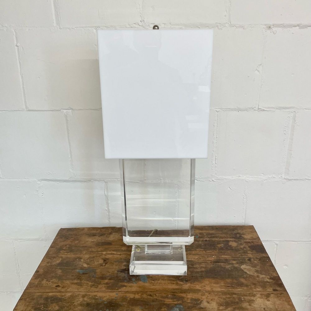 Single Lucite and Brass Mid-Century Modern Art Deco Style Table / Desk Lamp