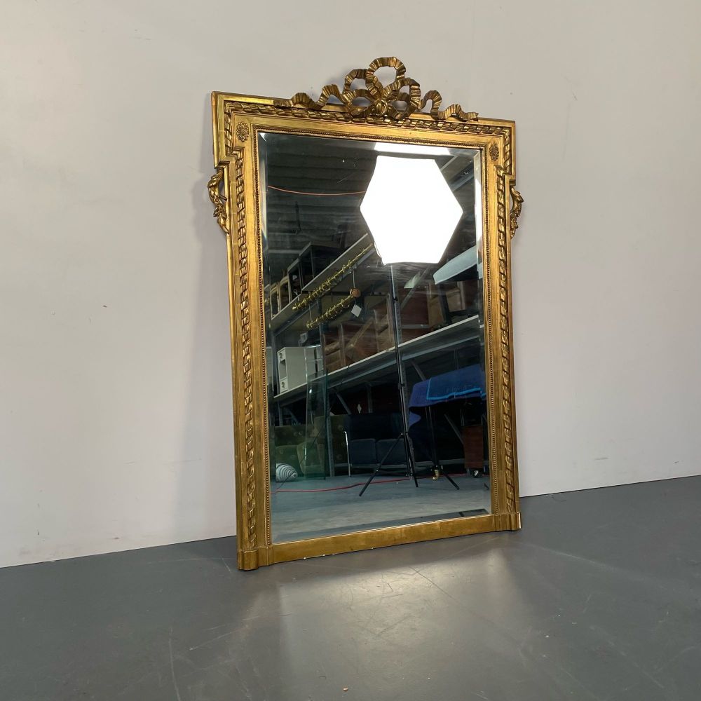 Louis XVI Style Gilt Wood Pier, Console, Wall Mirror, Beveled