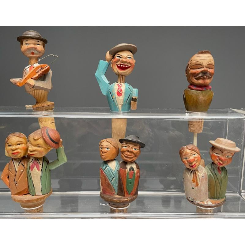 German, Cork Wine Stoppers, Hand Carved, Painted Wood, 19th/20th Century