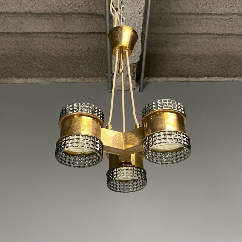 Swedish Mid-Century Modern, Pendant, Glass, Brass, Sweden, 1950s