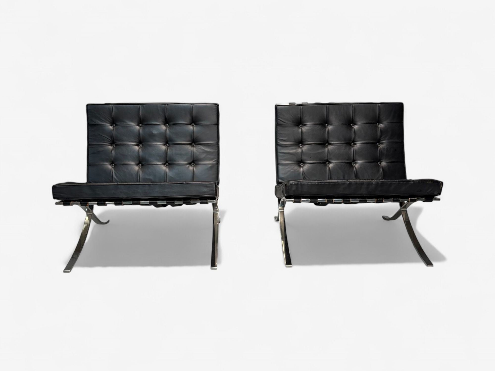Mies van der Rohe, Black Leather, Chrome, Early Barcelona Chairs, USA, 1960s