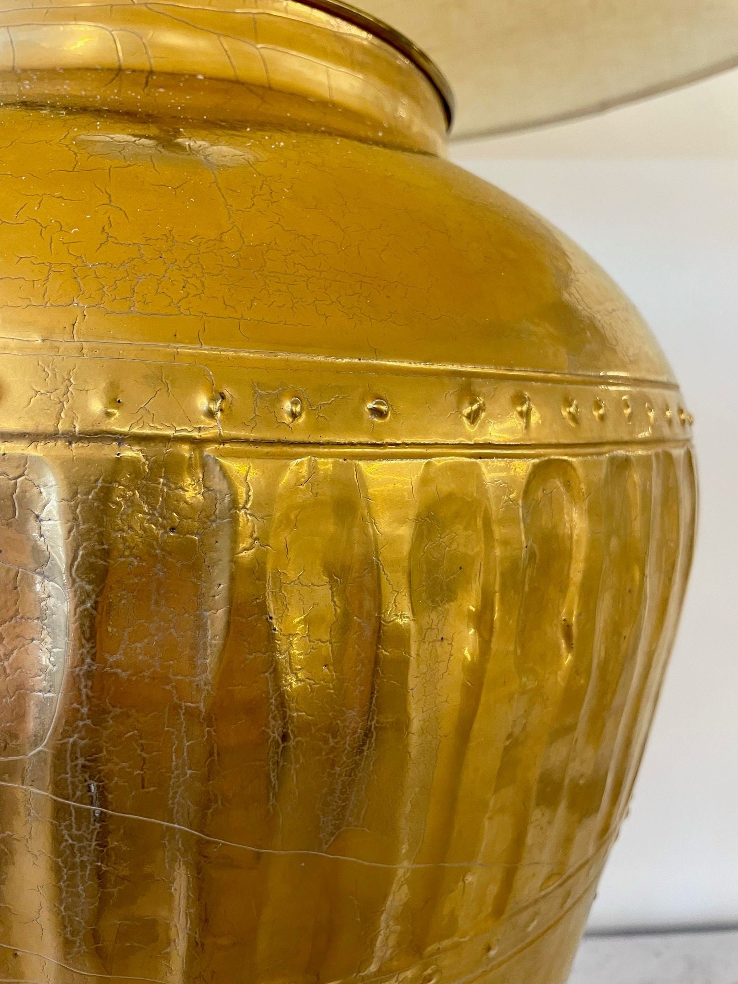 Hollywood Regency, Water Gilt, Fabric, Monumental Table Lamps, USA, 1970s