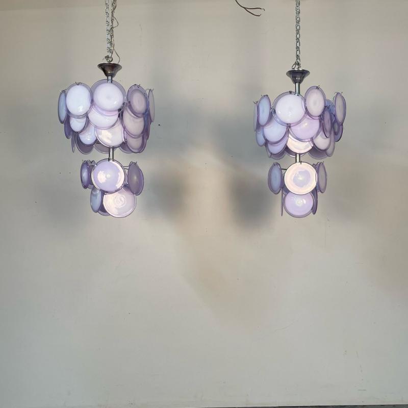 Pair of Mid-Century Modern Style Purple Murano Glass Disk Chandeliers